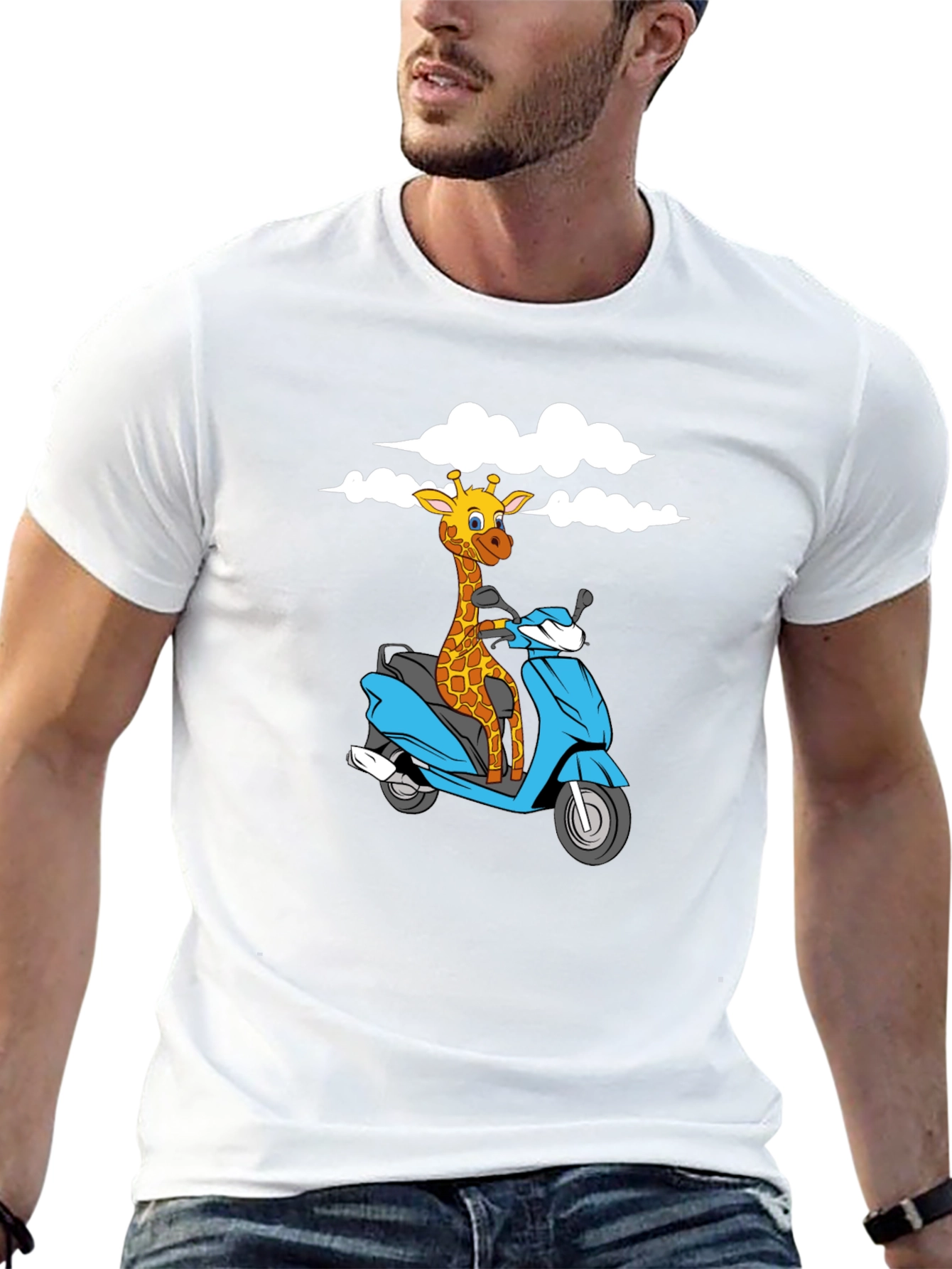 Black Giraffe on Scooter Graphic T-Shirt - Black view 13