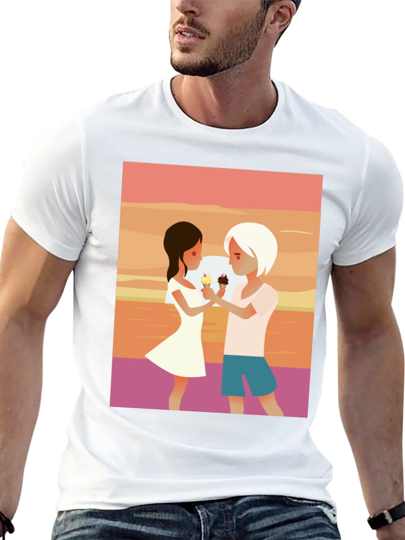 Black Couple Ice Cream Graphic T-Shirt - Unisex Casual Tee view 13