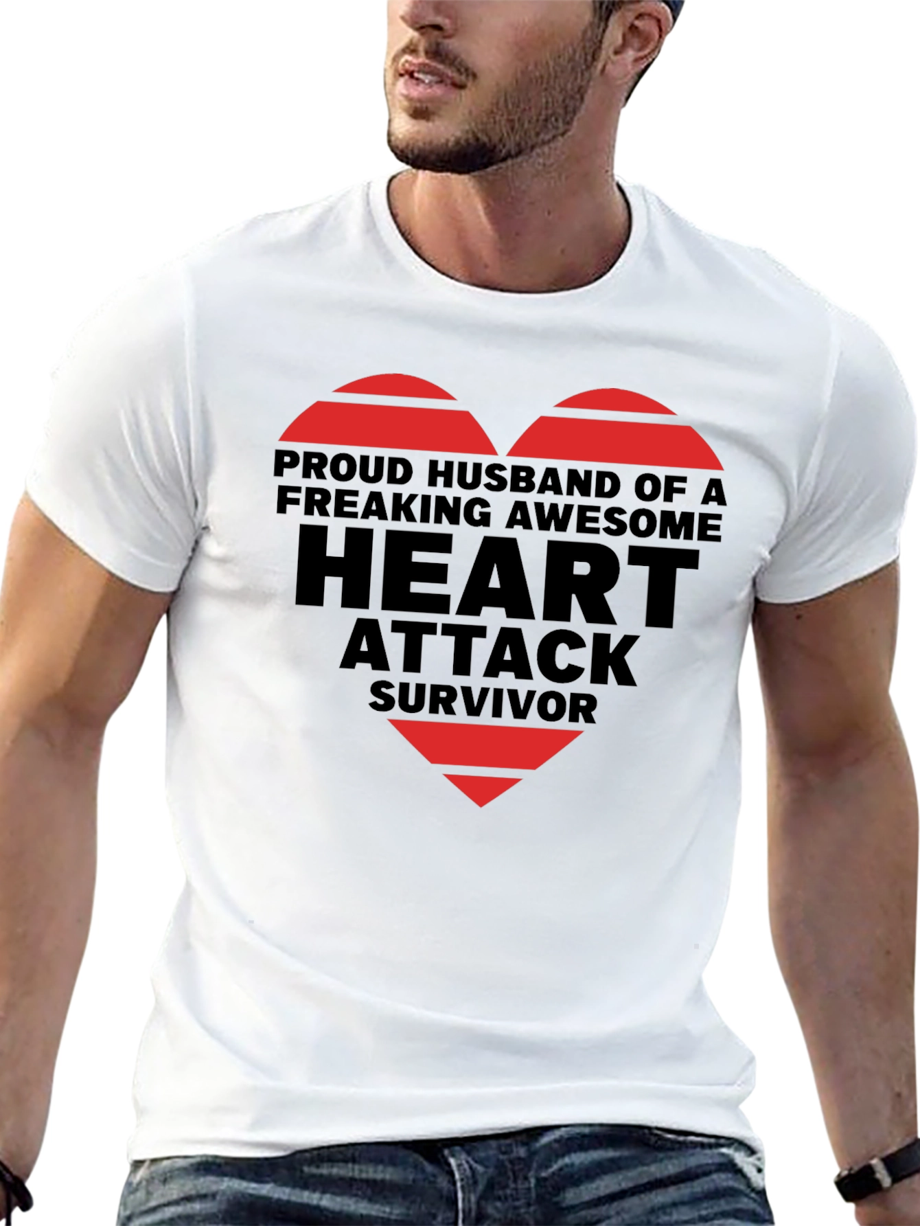Black Proud Husband Heart Attack Survivor Graphic Tee view 13