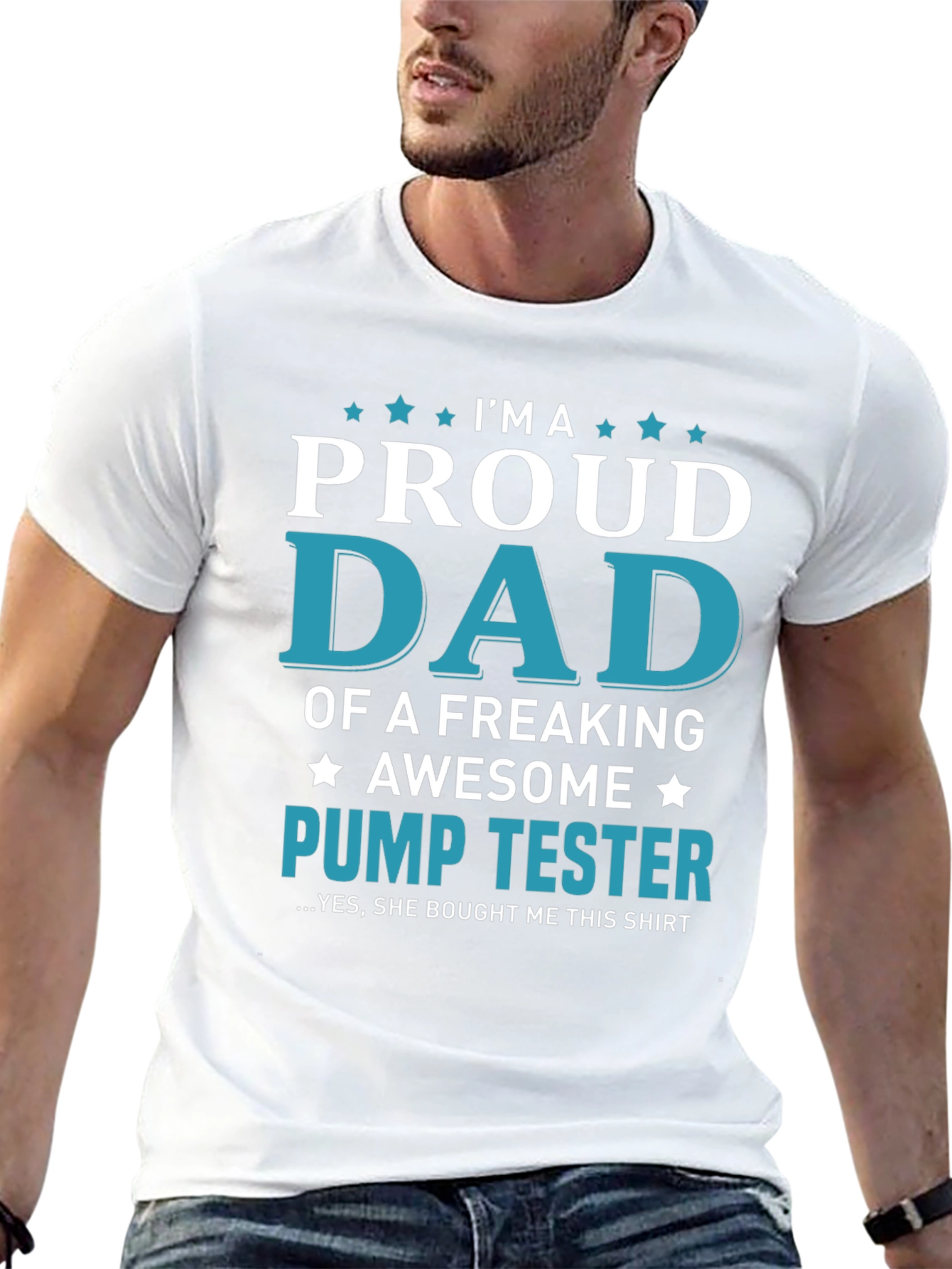 Black Proud Dad of a Pump Tester Graphic T-Shirt view 13