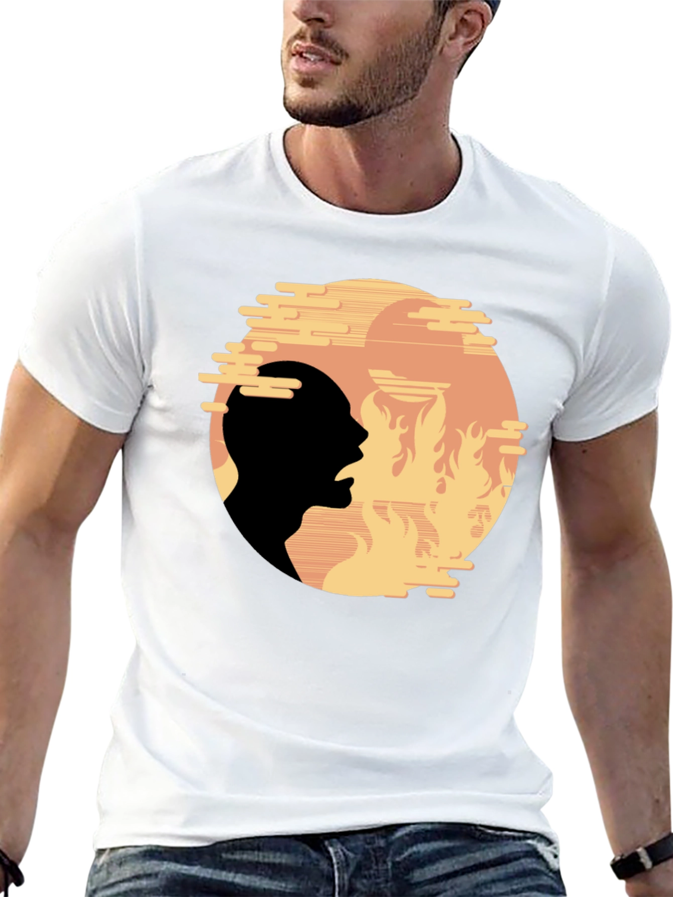 Black Fiery Silhouette Graphic Tee - Bold Statement Shirt view 13