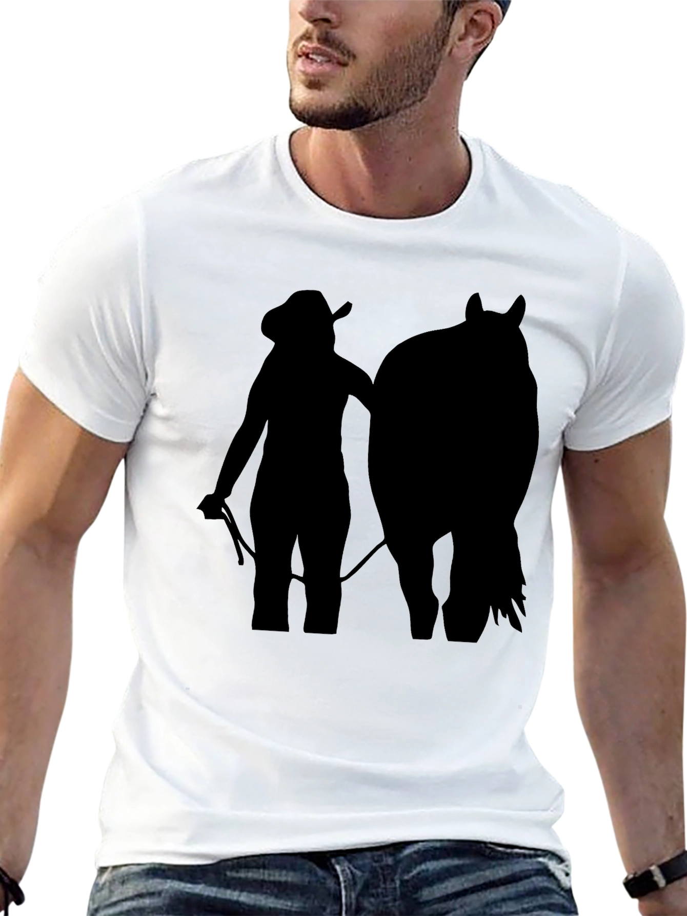 Black Cowgirl & Horse Silhouette Tee - Black Unisex T-Shirt view 13
