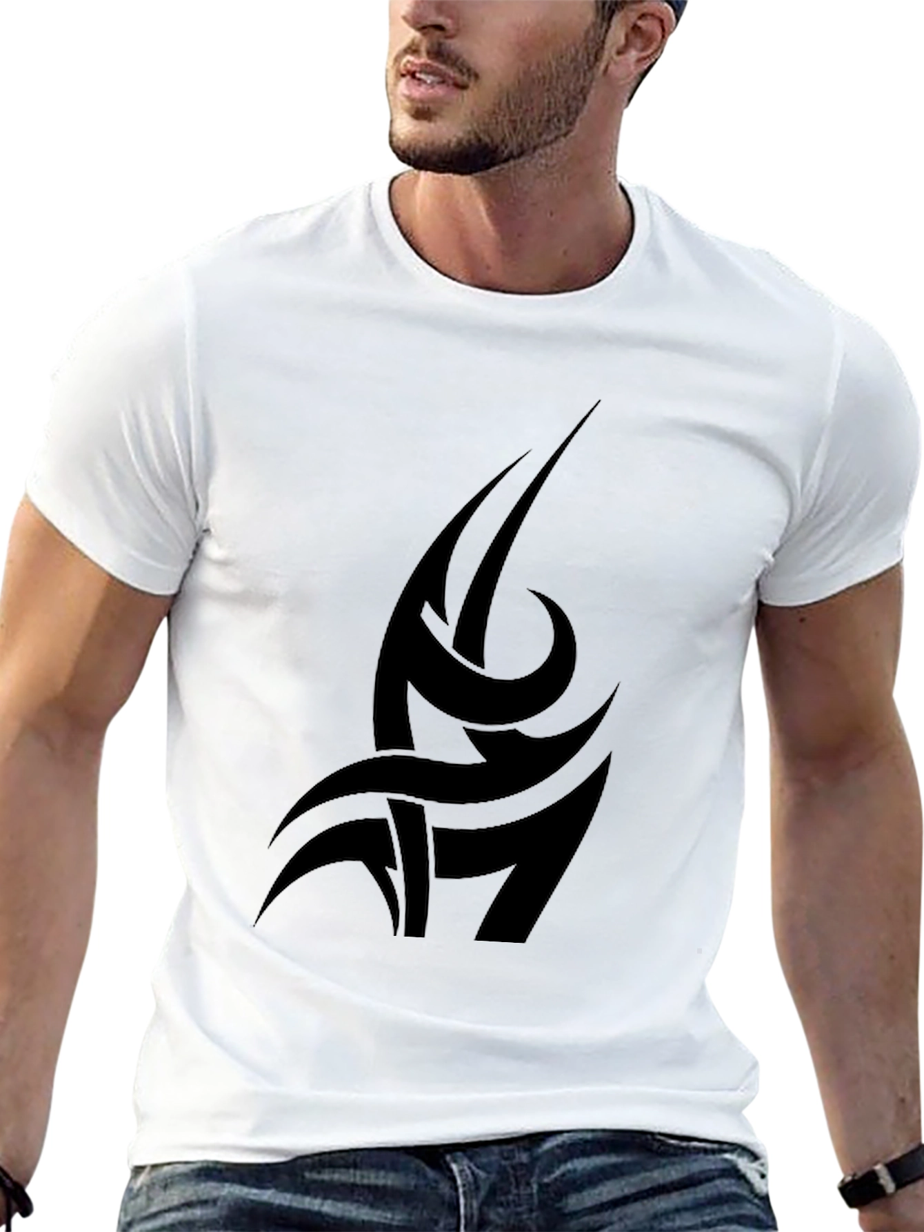 Black Men's Black Graphic Tee - Tribal Design view 13