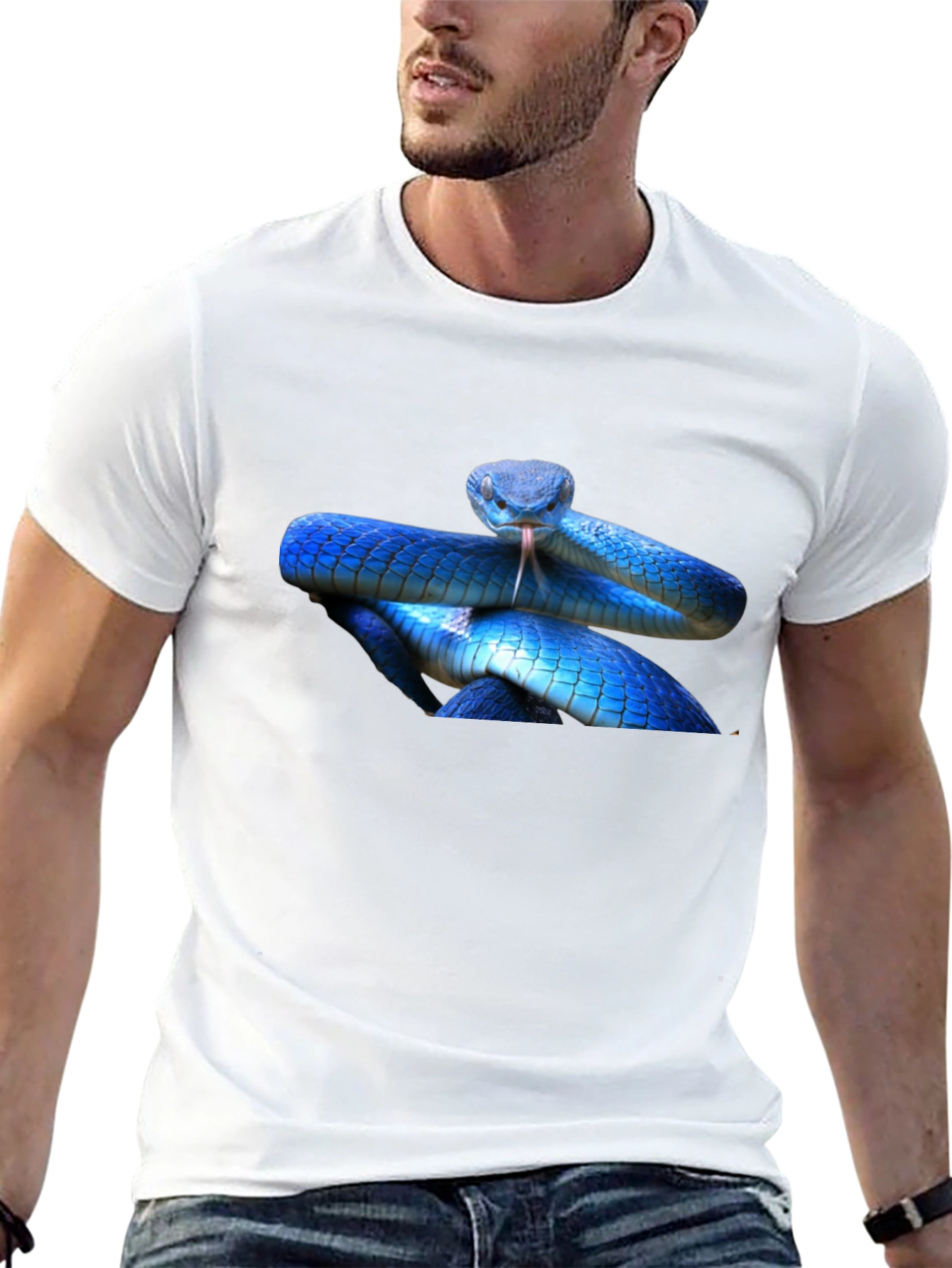 Black Blue Snake Graphic T-Shirt - Bold Reptile Design view 13