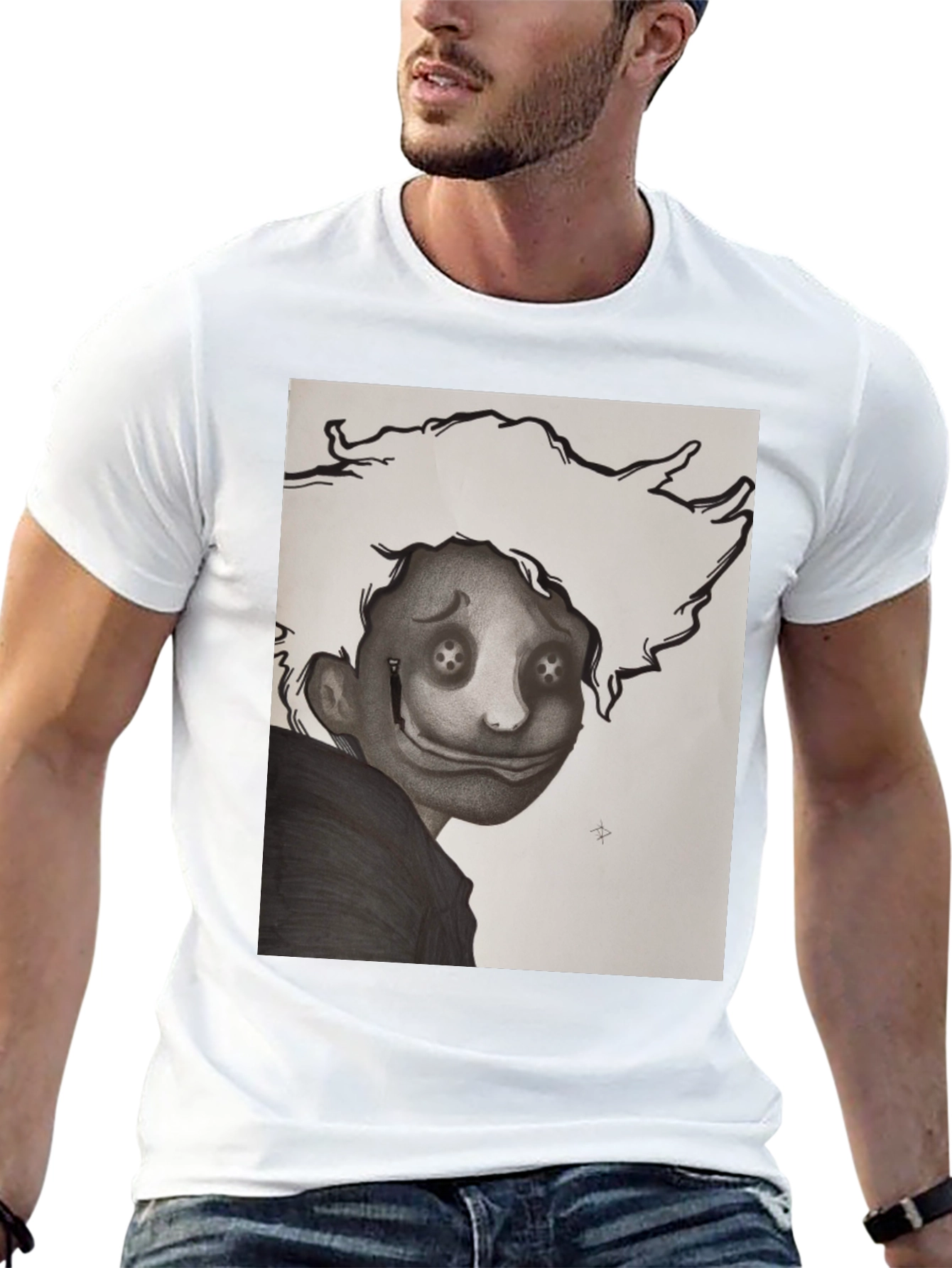 Black Creepy Cartoon Graphic T-Shirt view 13