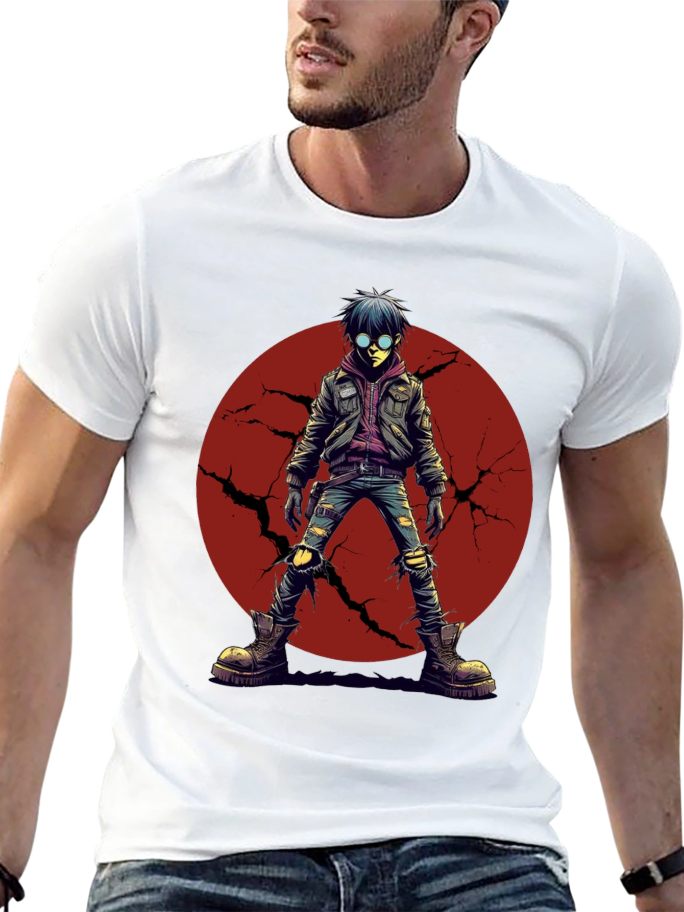 Black Graphic Tee: Anime Punk Character on Black Shirt view 13