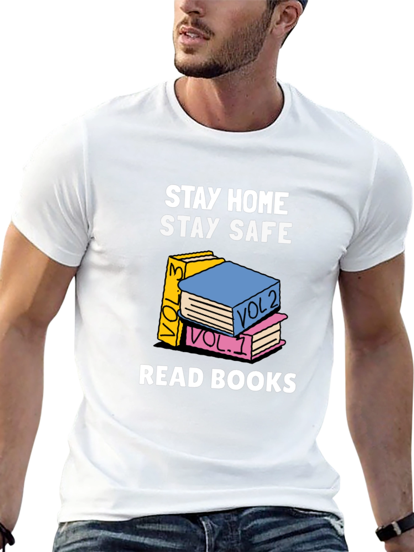 Black Stay Home, Stay Safe, Read Books Graphic T-Shirt view 13