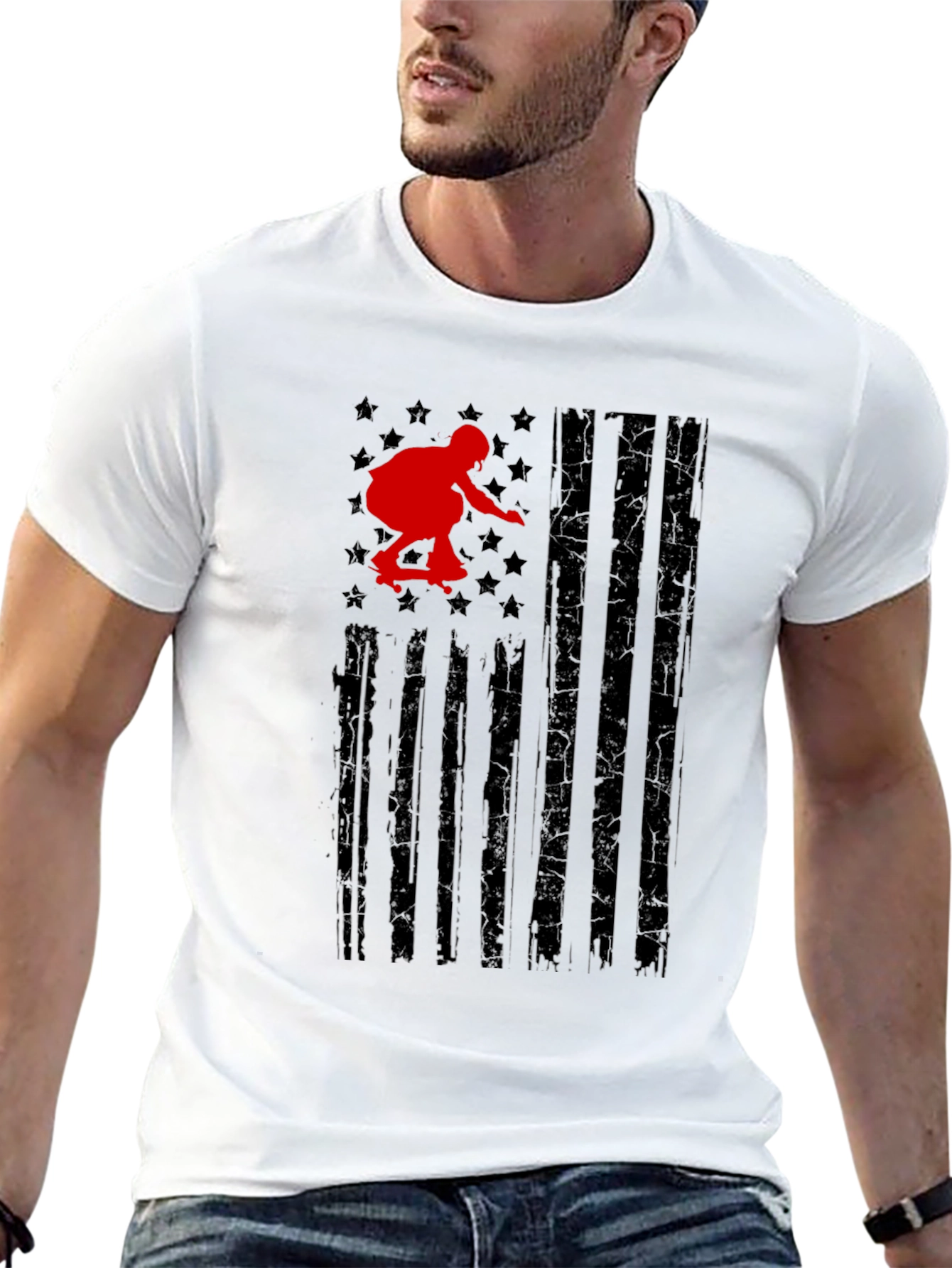 Black Skateboarder American Flag Graphic Tee view 13