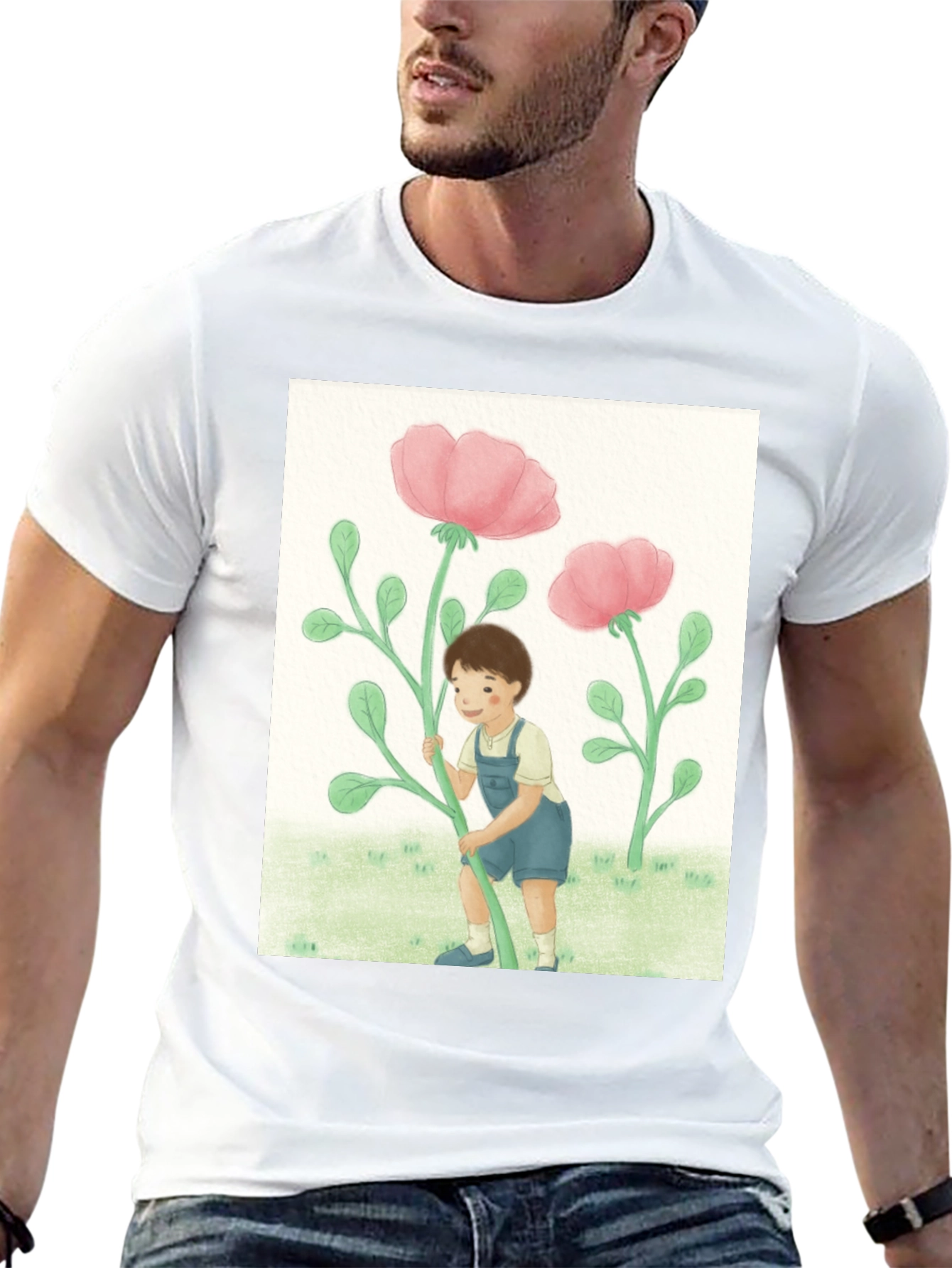 Black Boy with Flowers Black T-Shirt view 13