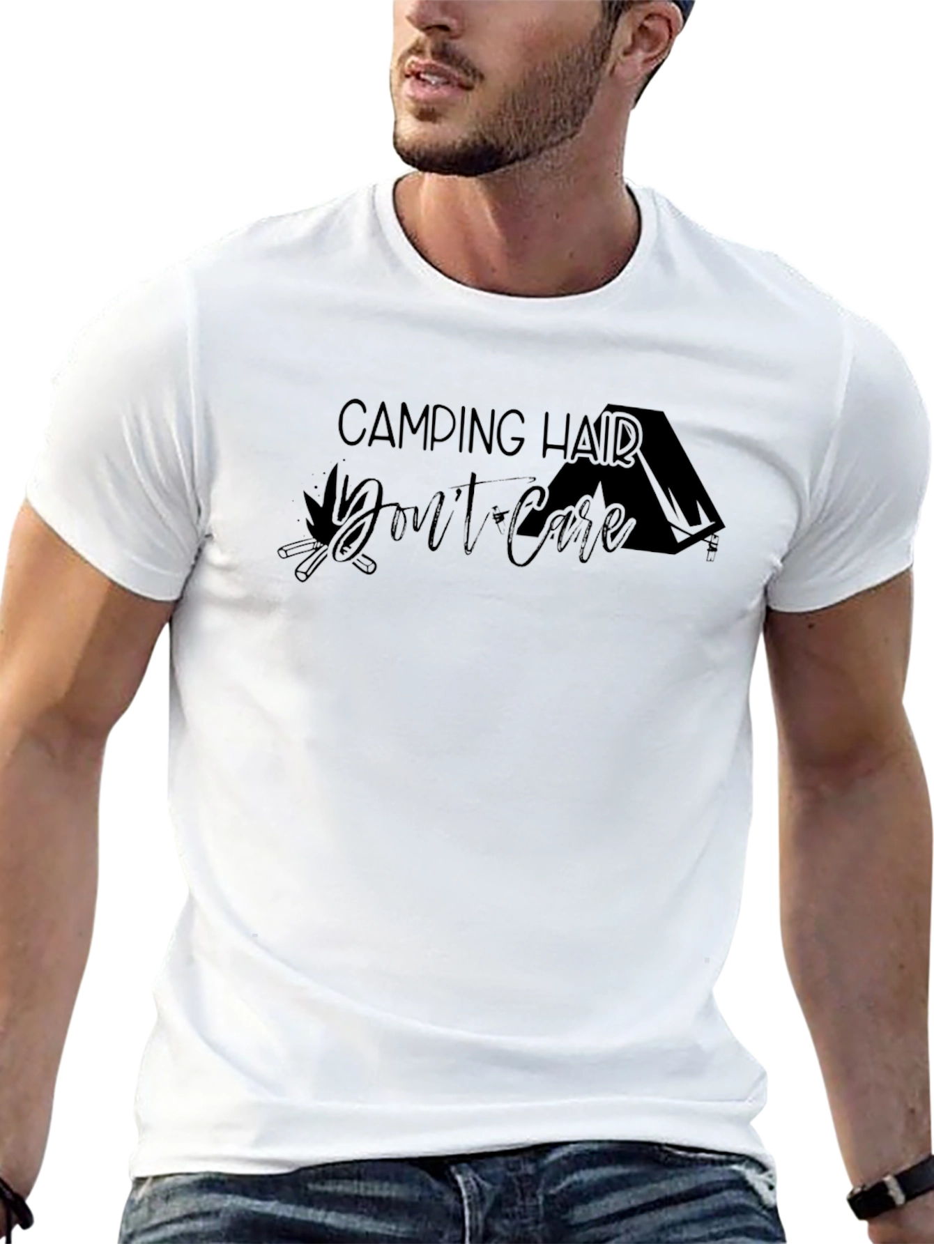 Black Camping Hair Don't Care Black Tee view 13