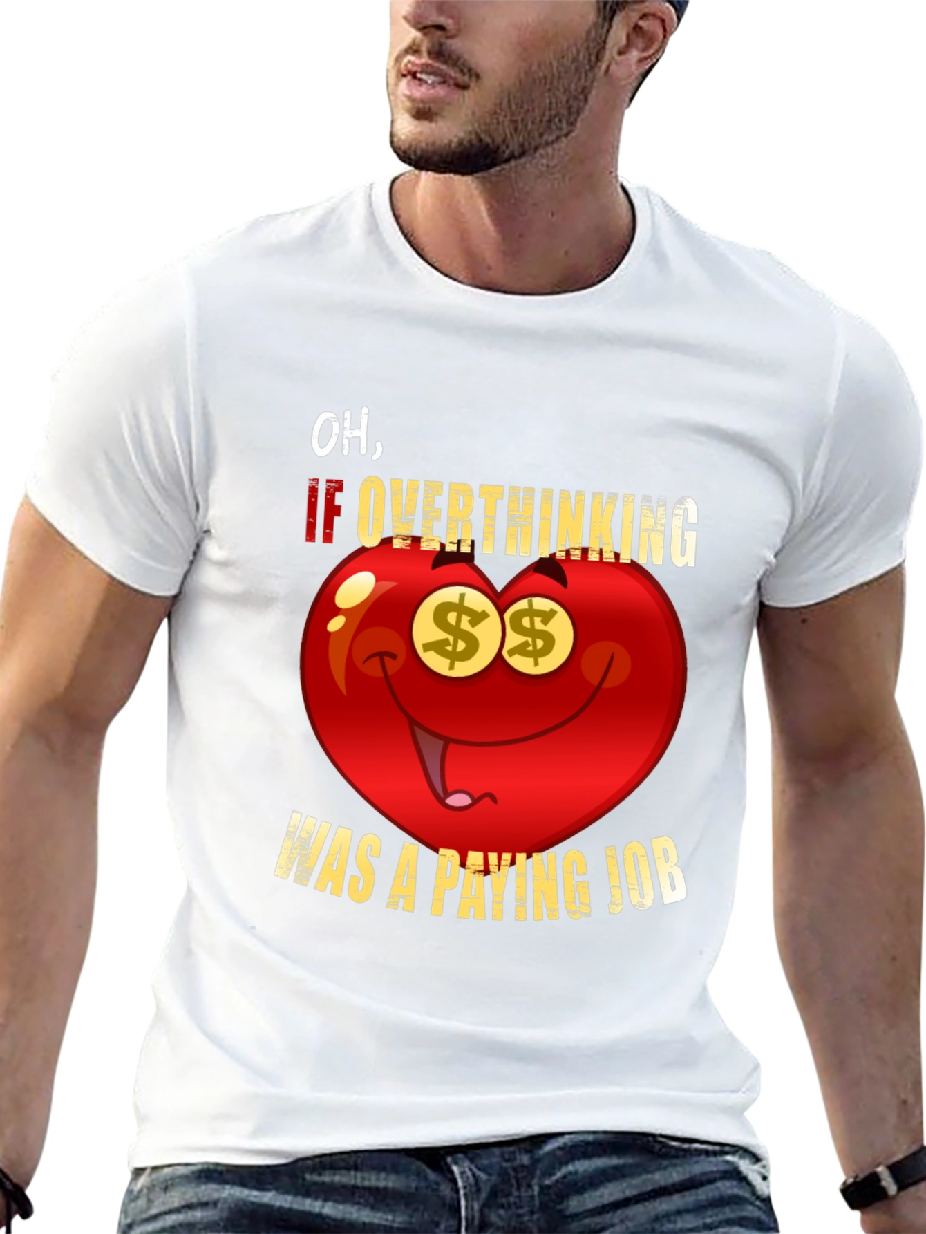 Black Overthinking Paying Job Funny Graphic Tee view 13