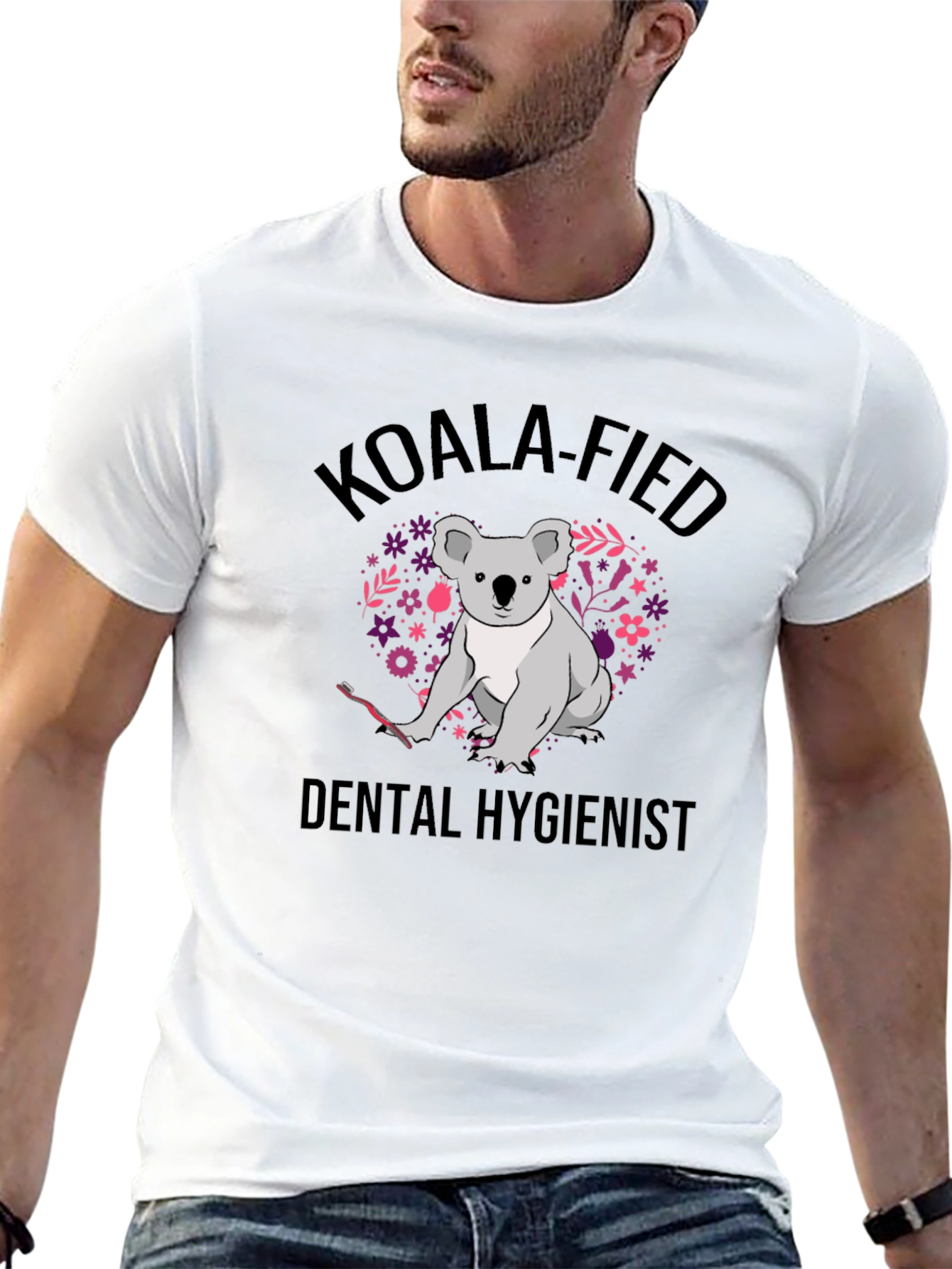 Black Koala-Fied Dental Hygienist Black T-Shirt view 13