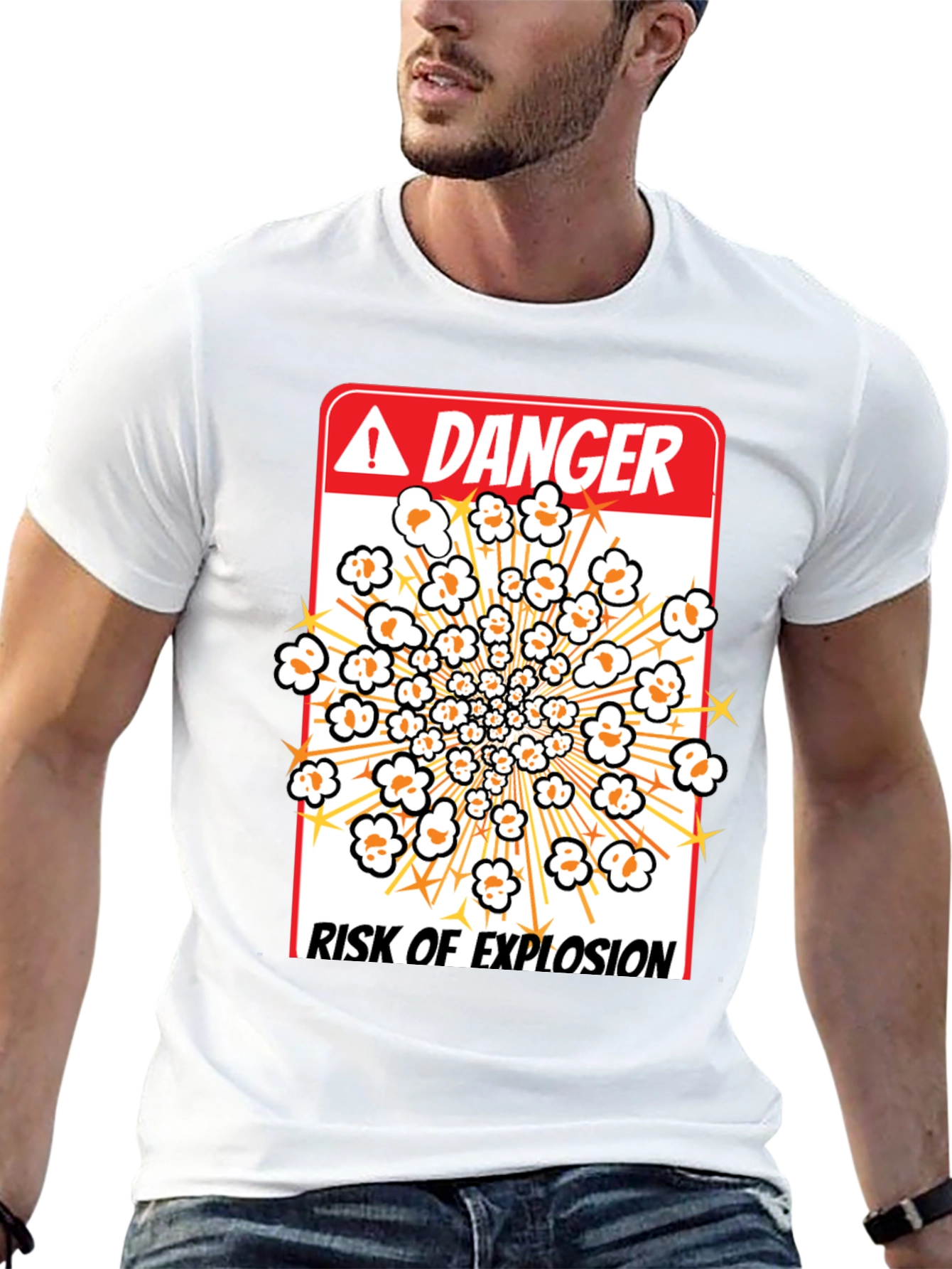Black Danger Risk Of Explosion Popcorn T-Shirt view 13