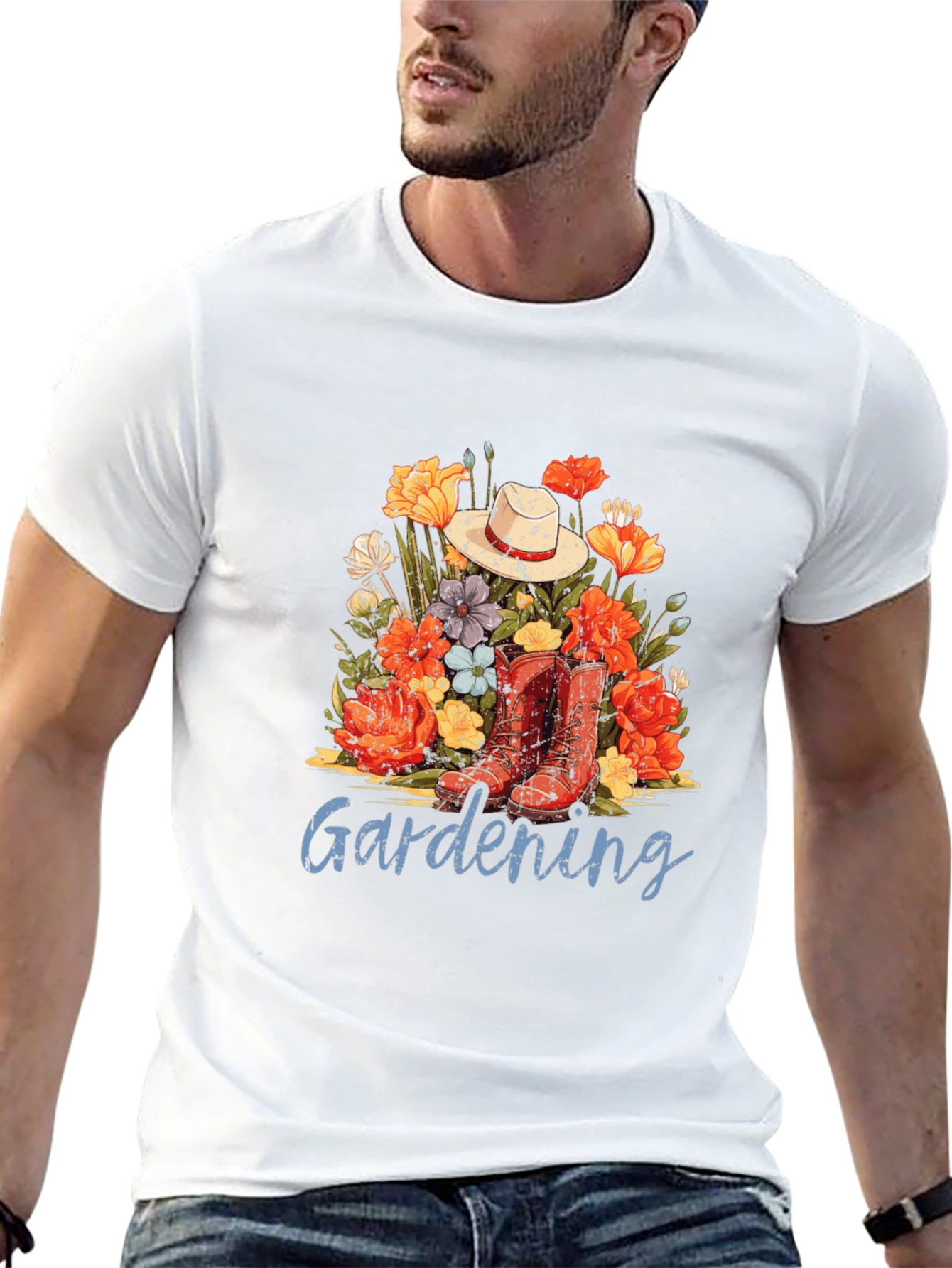 Black Gardening T-Shirt with Floral Design view 13