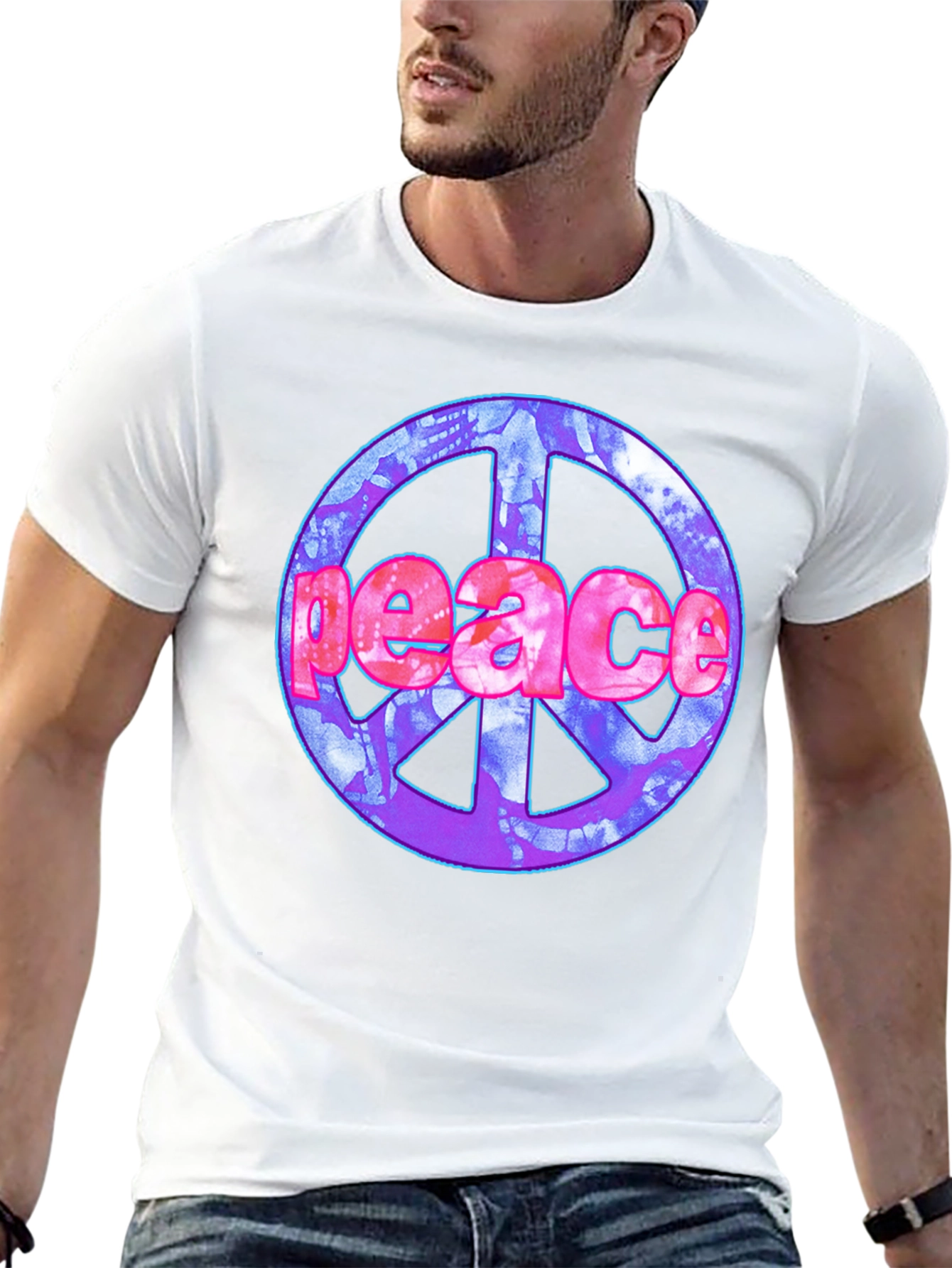Black Peace Sign Graphic T-Shirt - Black Cotton Blend view 13