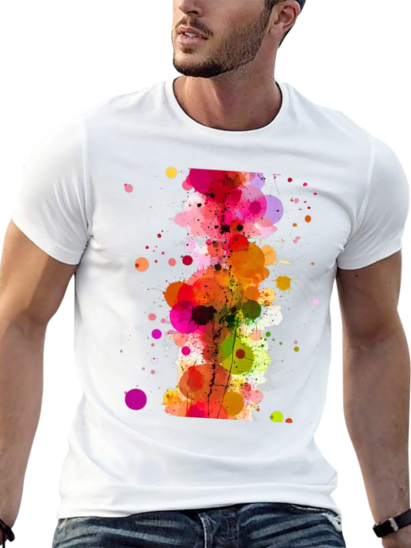 Black Abstract Watercolor Splatter Print Black T-Shirt view 13