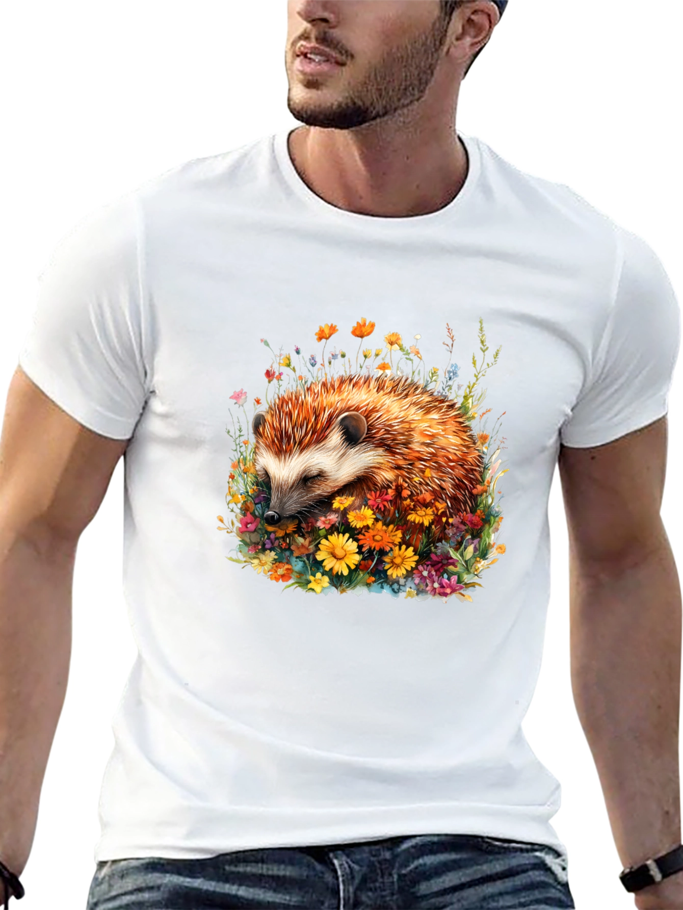 Black Hedgehog in Flowers Graphic Tee view 13