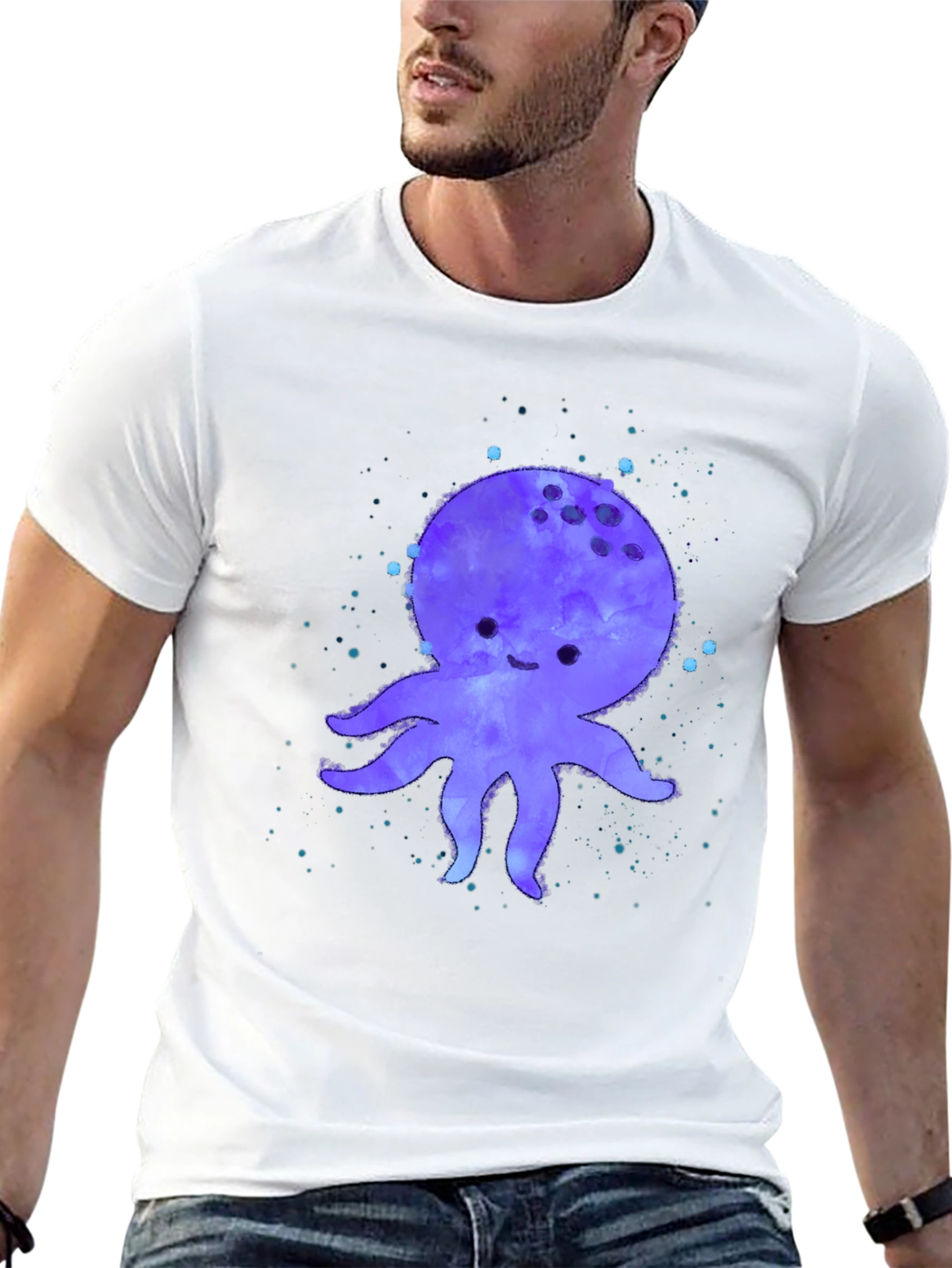 Black Cute Octopus Graphic Print Black T-Shirt view 13