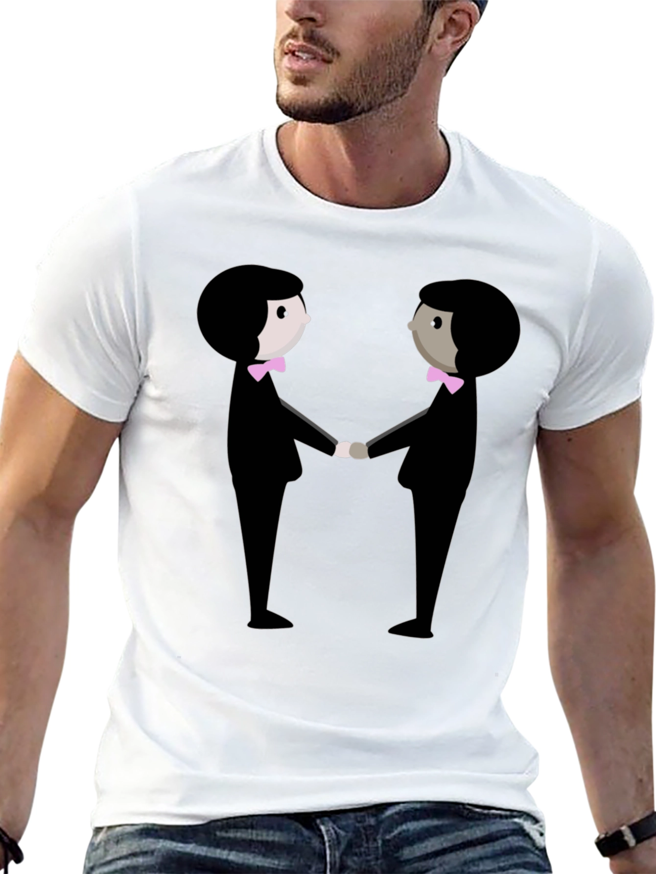 Black Graphic Tee: Two Figures Holding Hands view 13