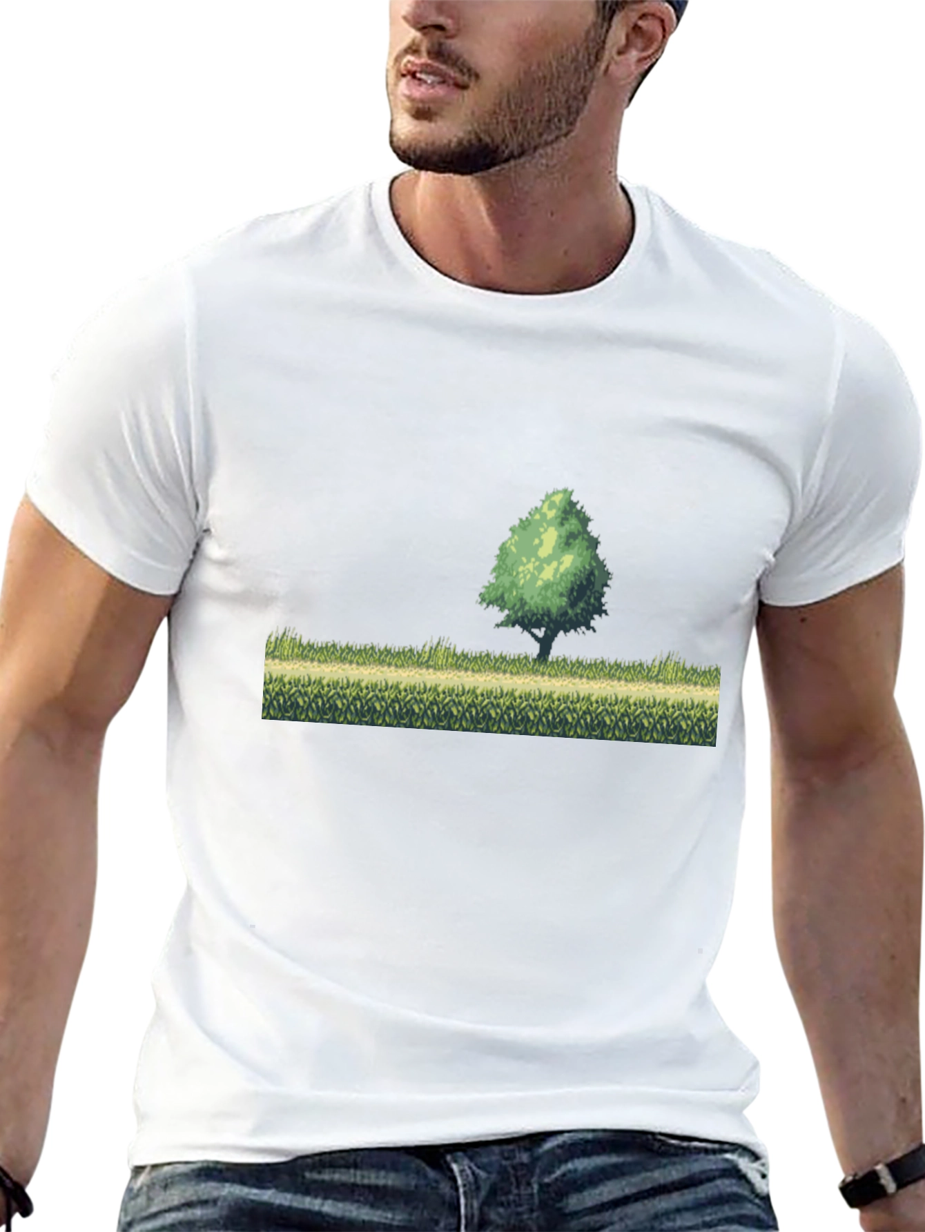 Black Retro Pixel Art T-Shirt - Nature Scene view 13