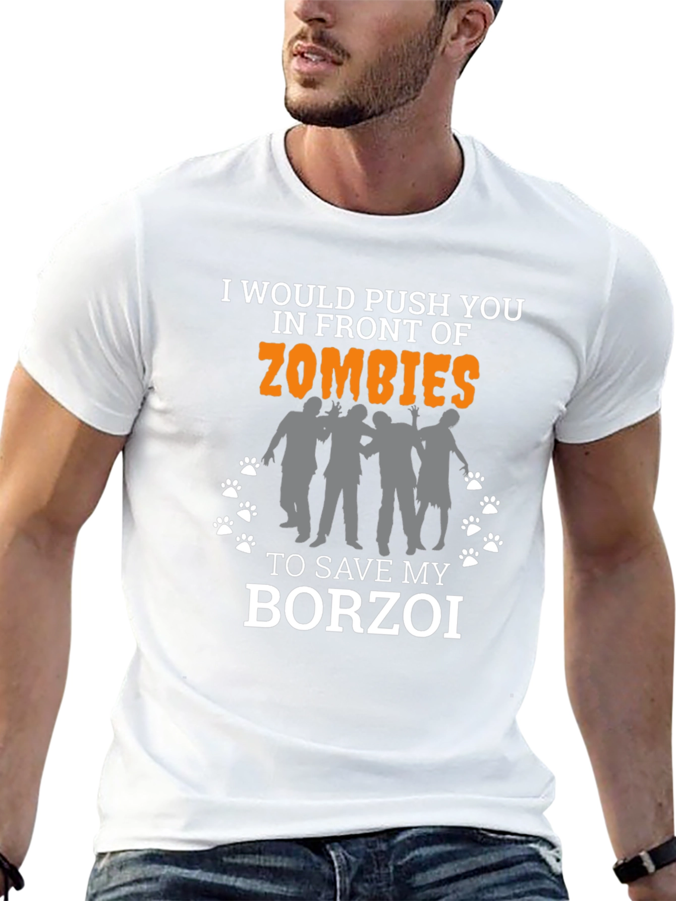 Black I'd Push You to Zombies Borzoi T-Shirt view 13