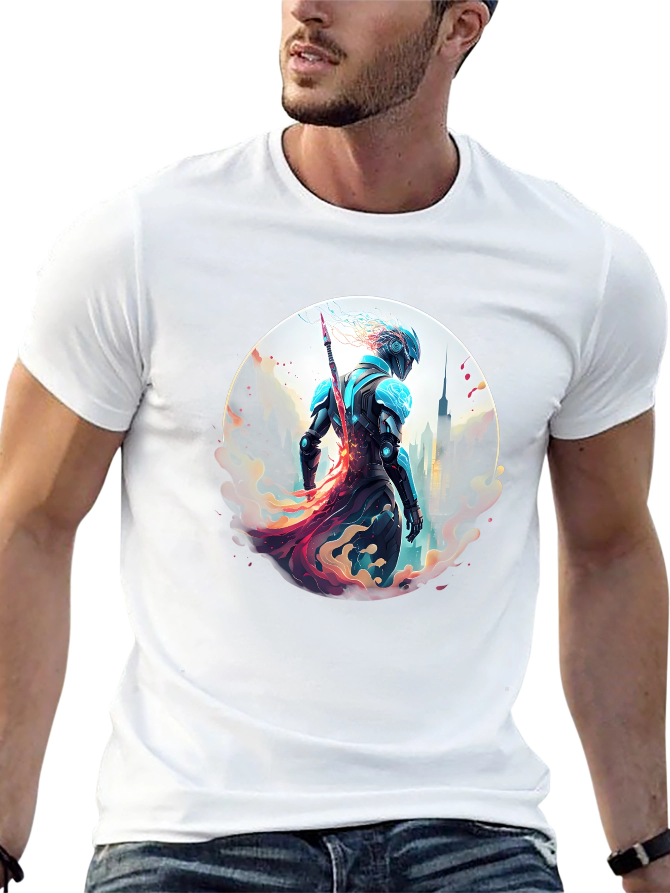Black Sci-Fi Warrior T-Shirt - Urban Protector Design view 13