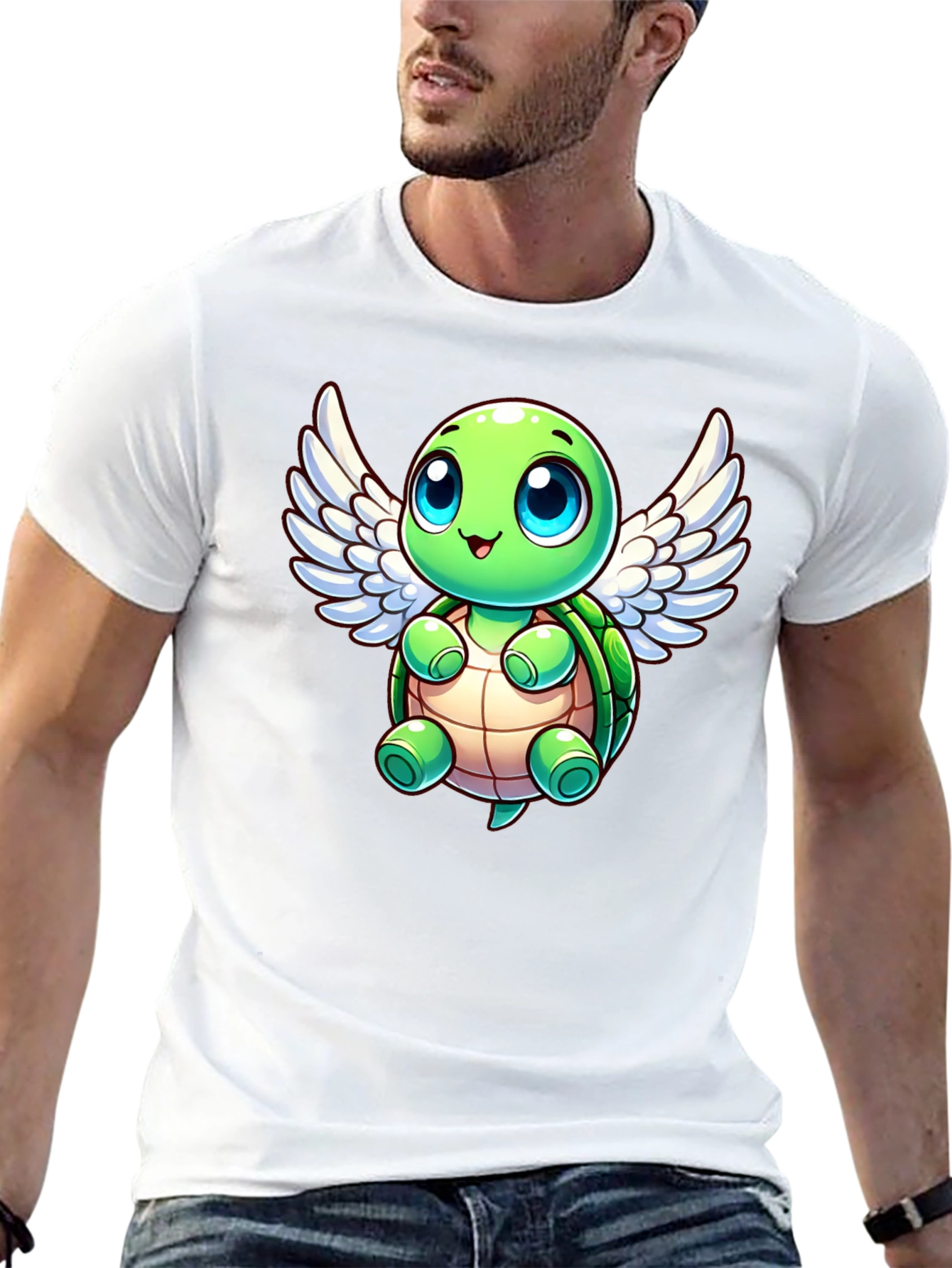 Black Cute Turtle Angel Graphic T-Shirt view 13