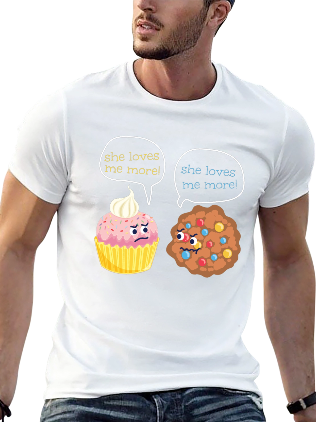 Black Funny She Loves Me More Cupcake vs Cookie T-Shirt view 13