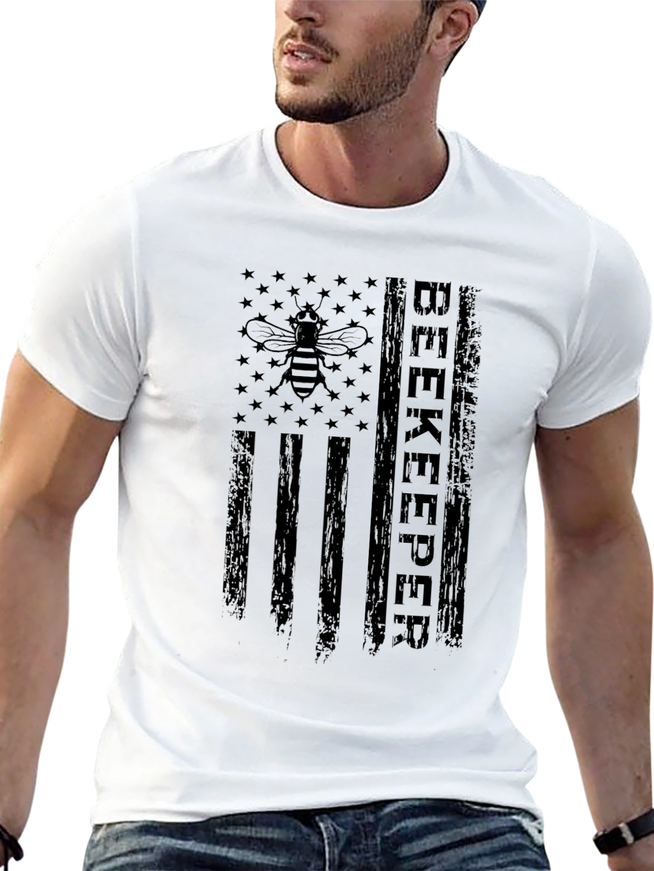 Black Beekeeper American Flag T-Shirt view 13