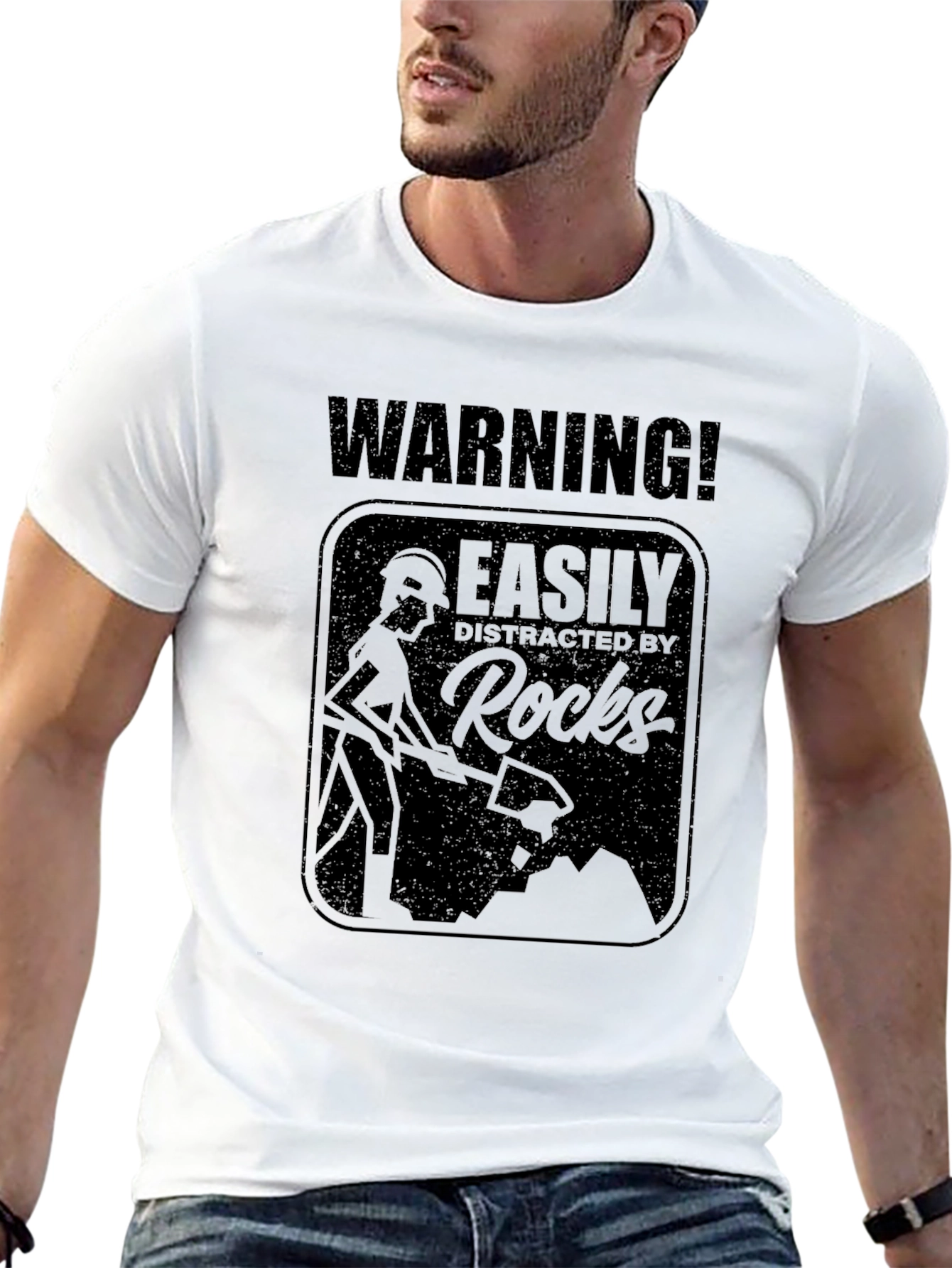 Black Warning! Easily Distracted By Rocks T-Shirt view 13