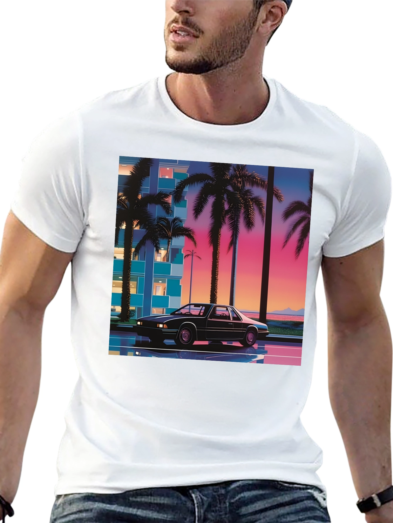Black Retro Wave Car T-Shirt view 13