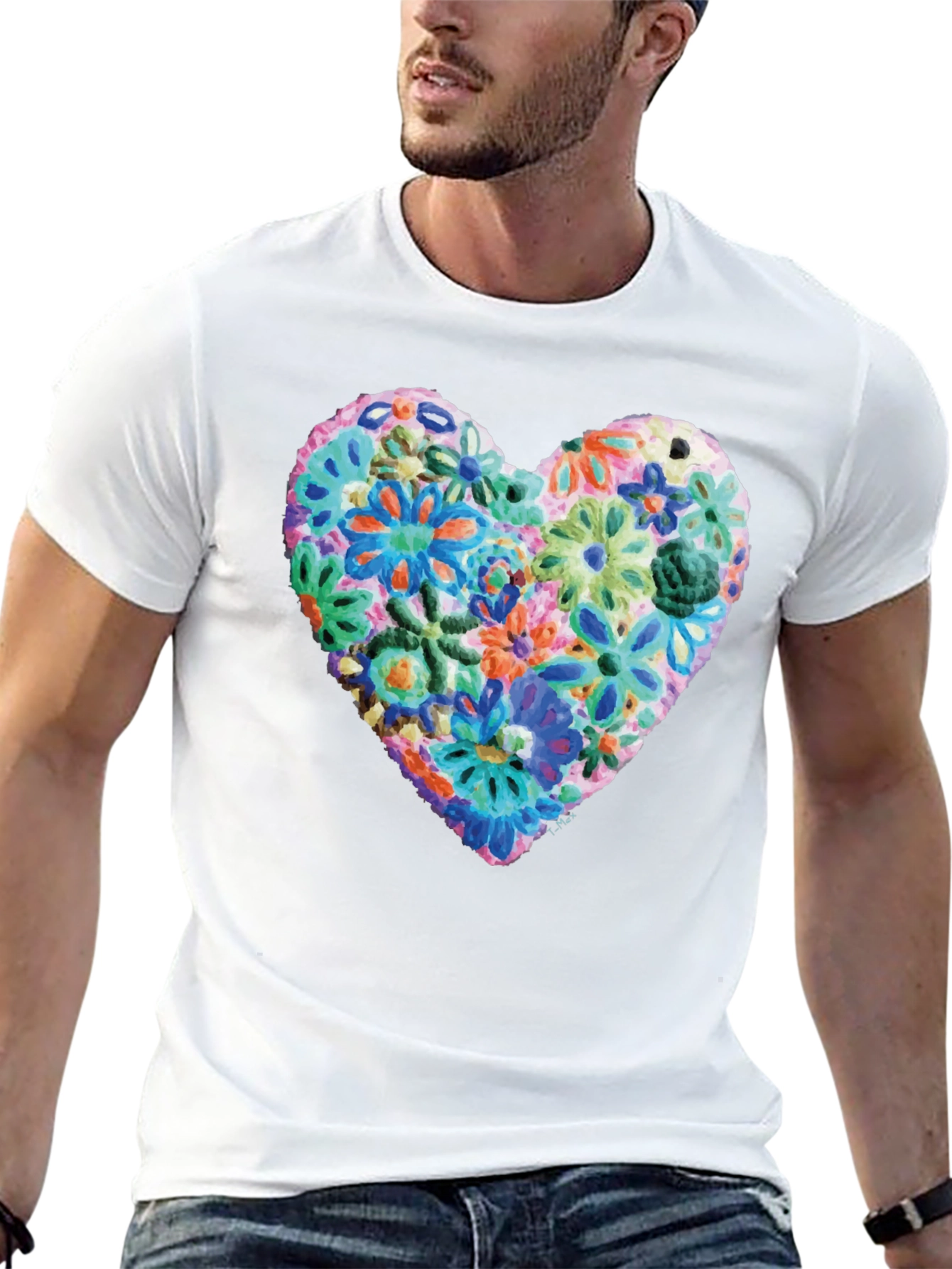 Black Floral Heart Graphic Print Crewneck T-Shirt view 13