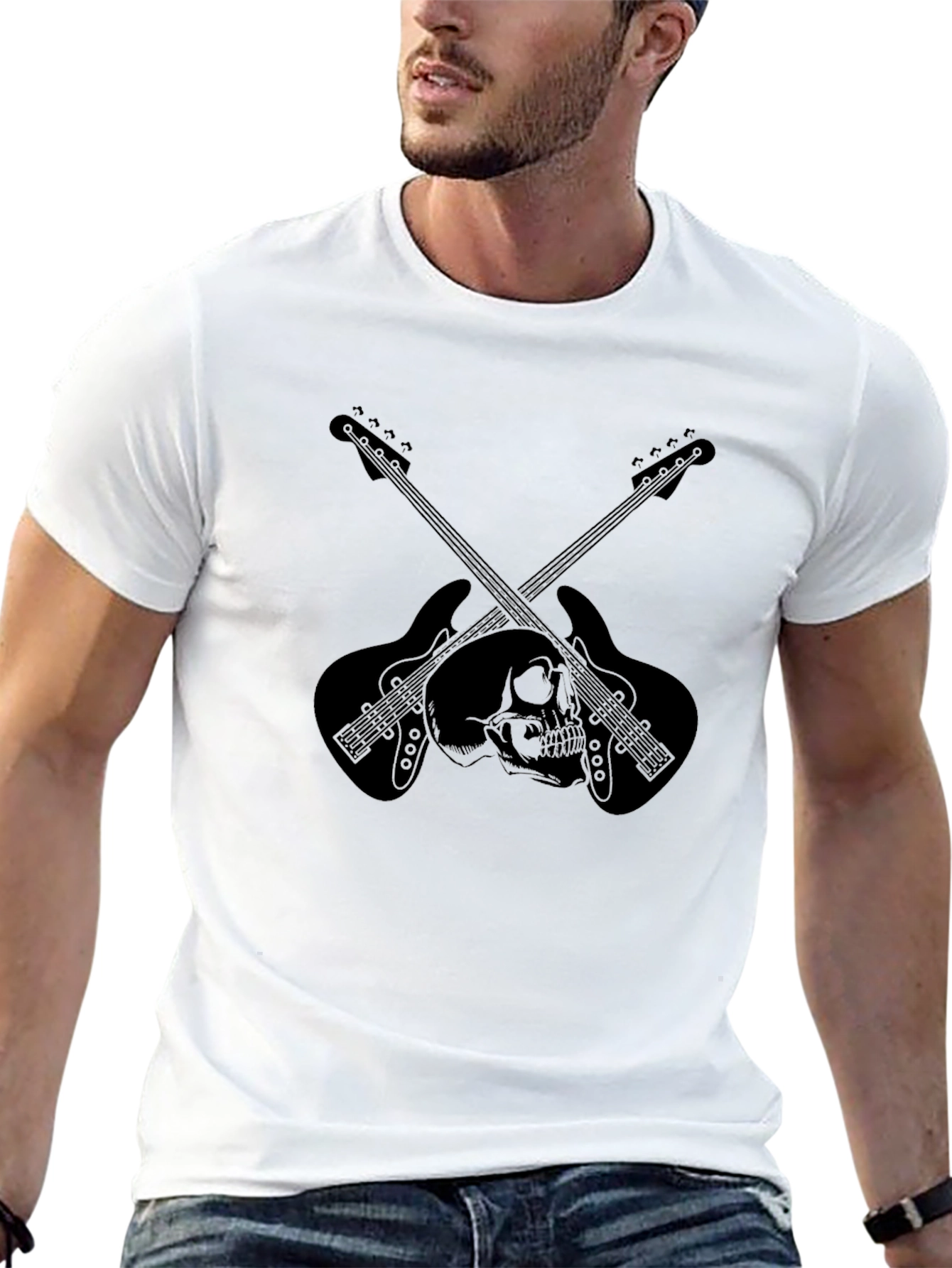 Black Skull & Guitar Graphic Tee - Rocker Style view 13