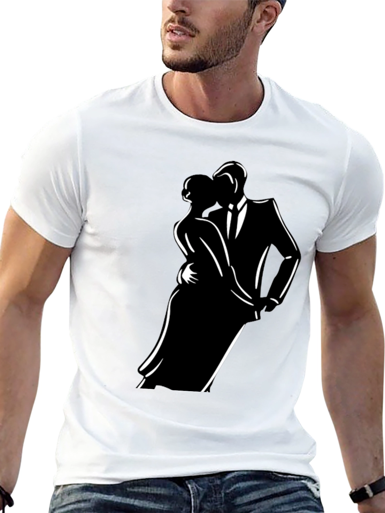 Dancing Couple Graphic Tee - Elegant Black T-Shirt - 13