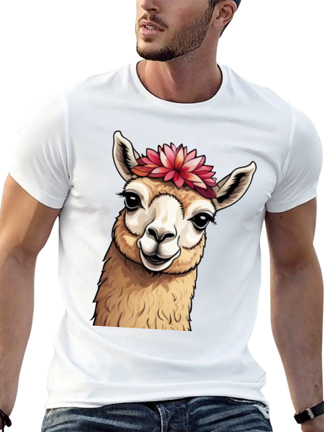 Black Llama Floral Crown T-Shirt - Cute Animal Tee view 13