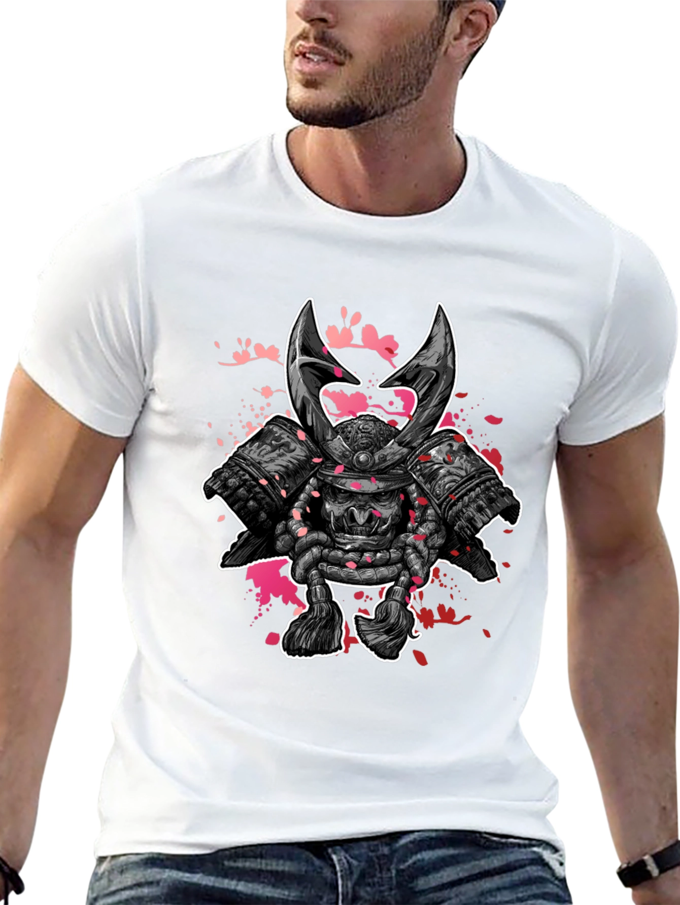 Black Samurai Warrior Graphic Print Black T-Shirt view 13