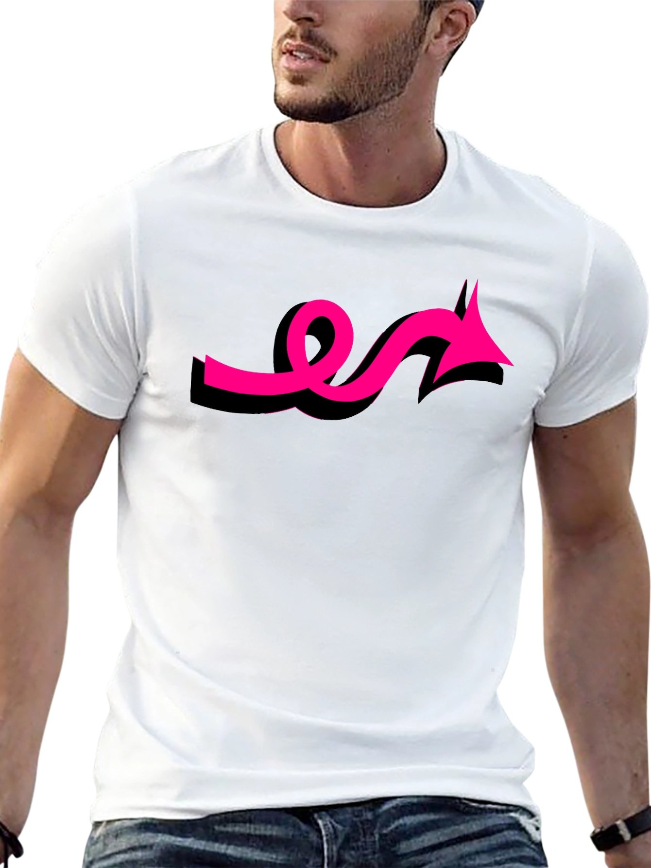 Black Black Tee with Funky Pink Arrow Design view 13