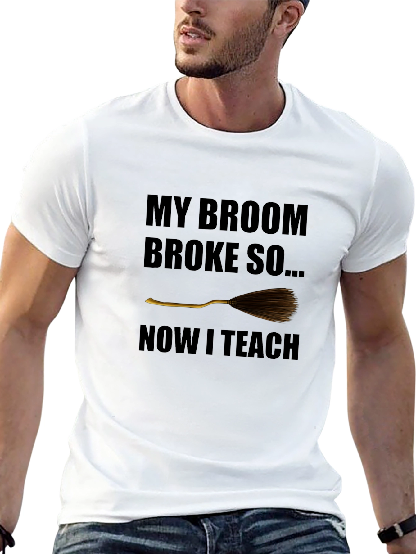Black Broom Broke Now I Teach Funny Teacher T-Shirt view 13