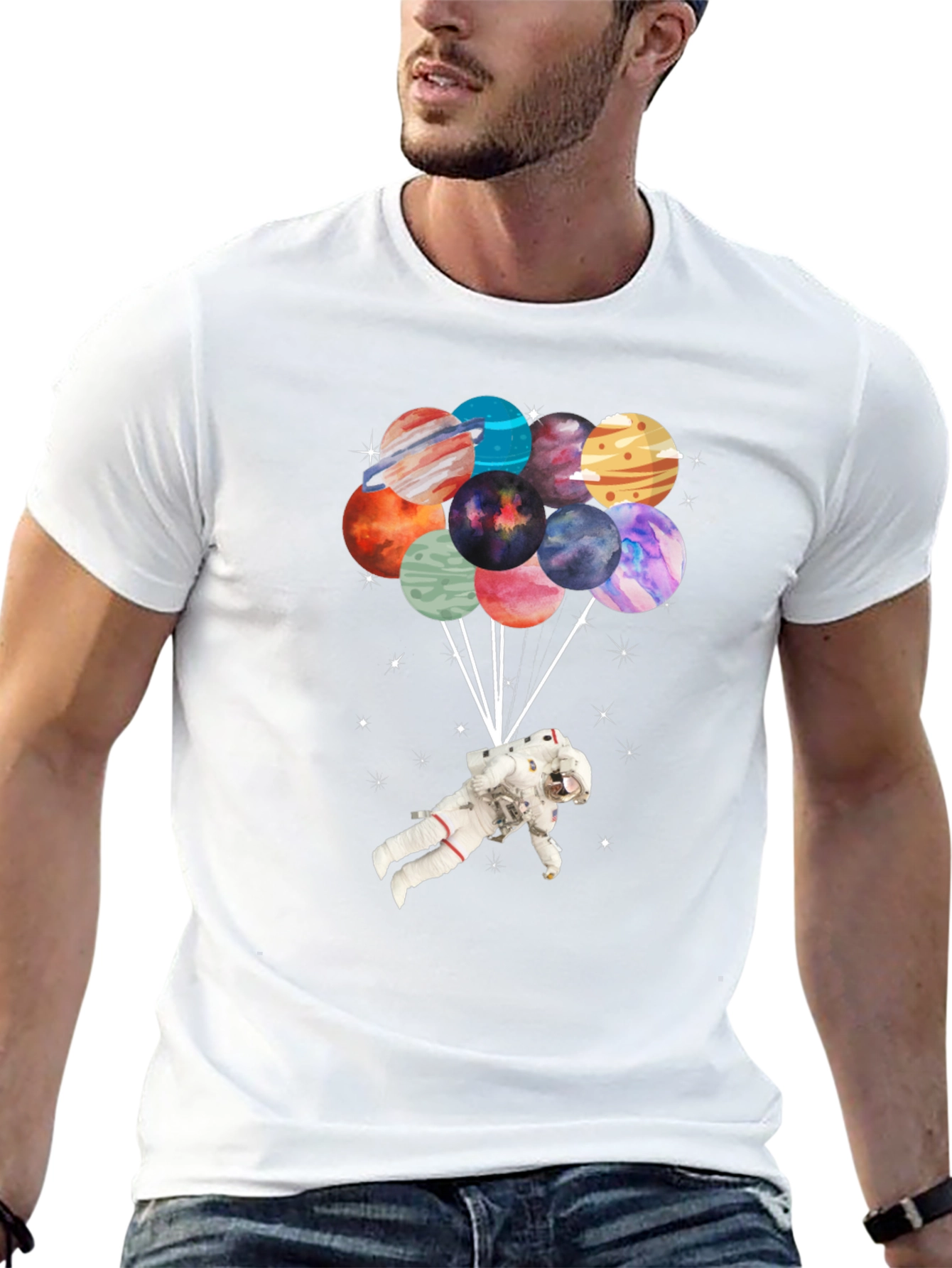 Black Astronaut Planet Balloon Graphic T-Shirt view 13