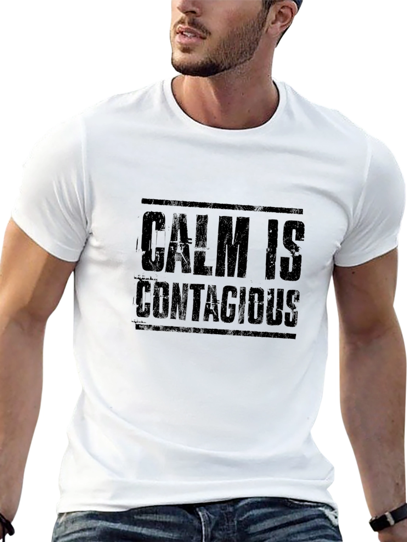 Black Calm is Contagious Black T-Shirt view 13