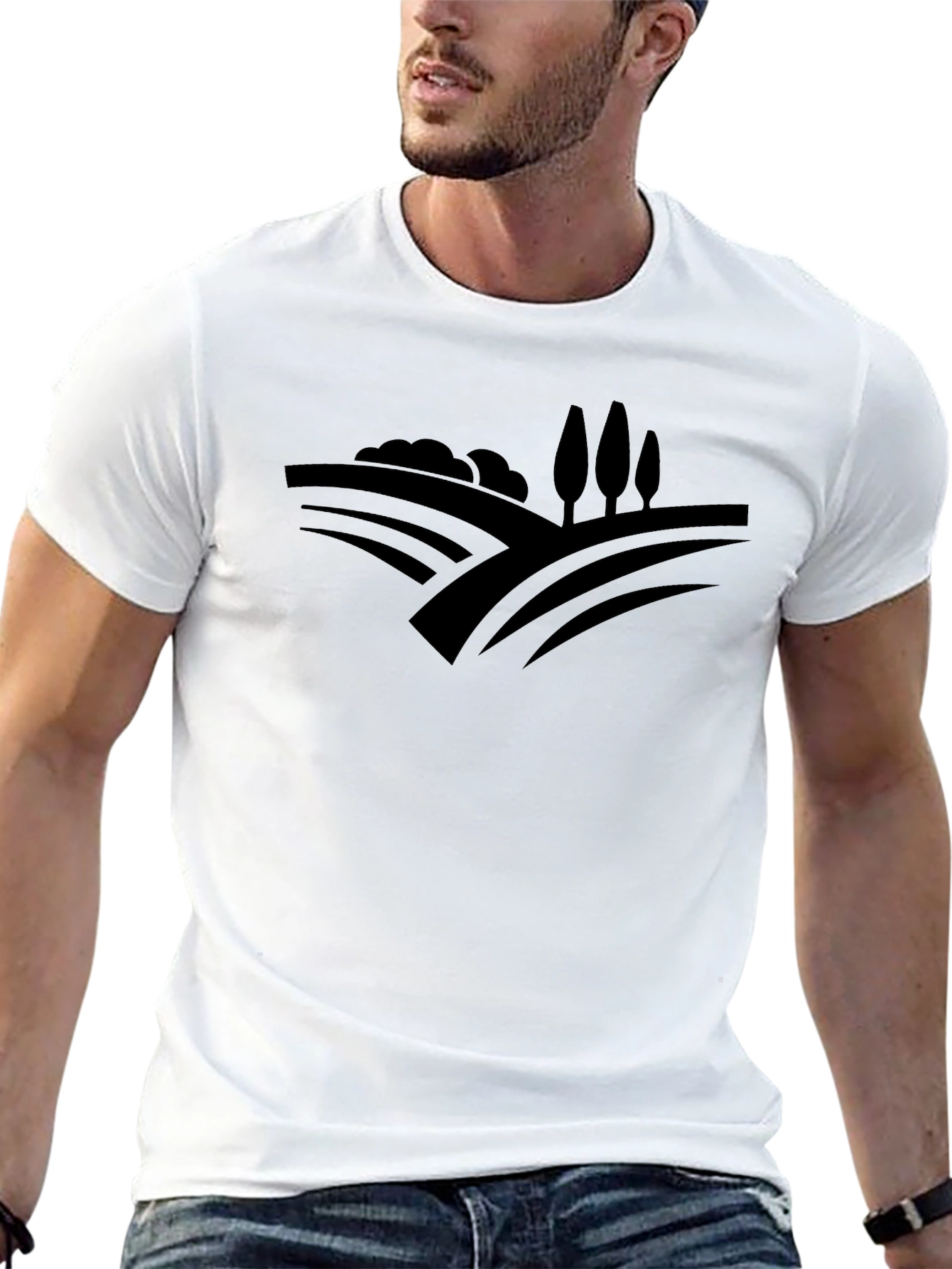 Black Stylish Black Tee with Countryside Graphic Design view 13