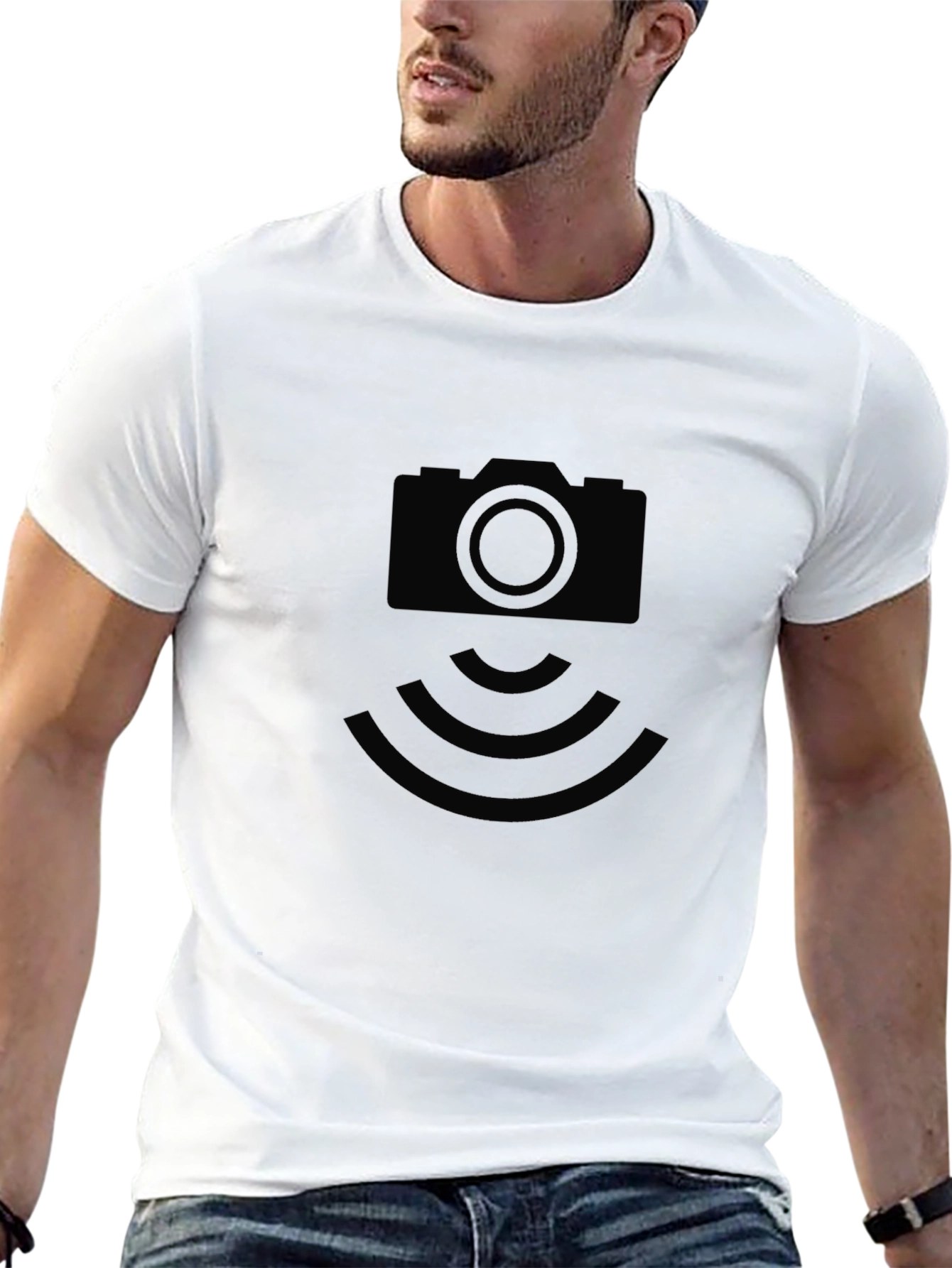 Black Camera Icon T-Shirt - Black, Modern Design view 13