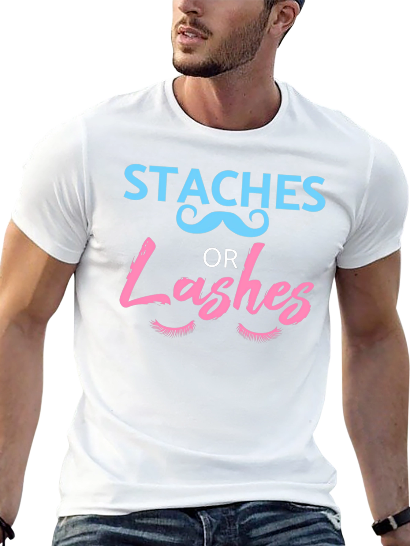 Black Staches or Lashes Gender Reveal T-Shirt view 13