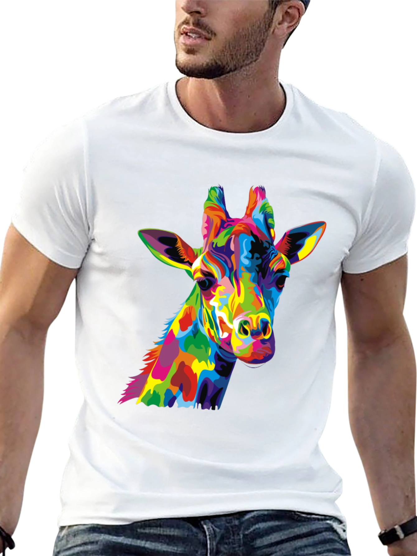 Black Colorful Giraffe Graphic Tee view 13