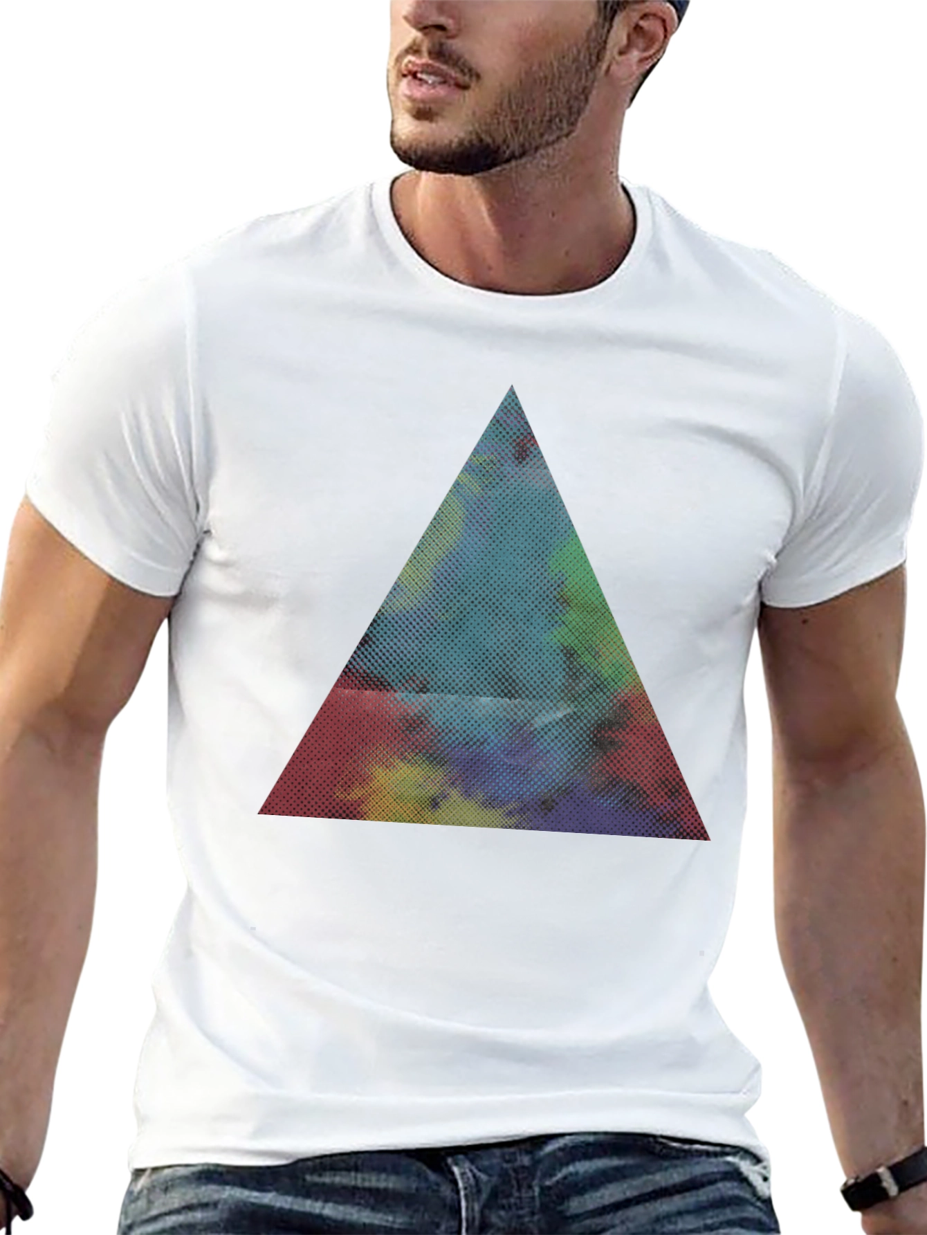 Black Abstract Triangle Graphic Black T-Shirt view 13
