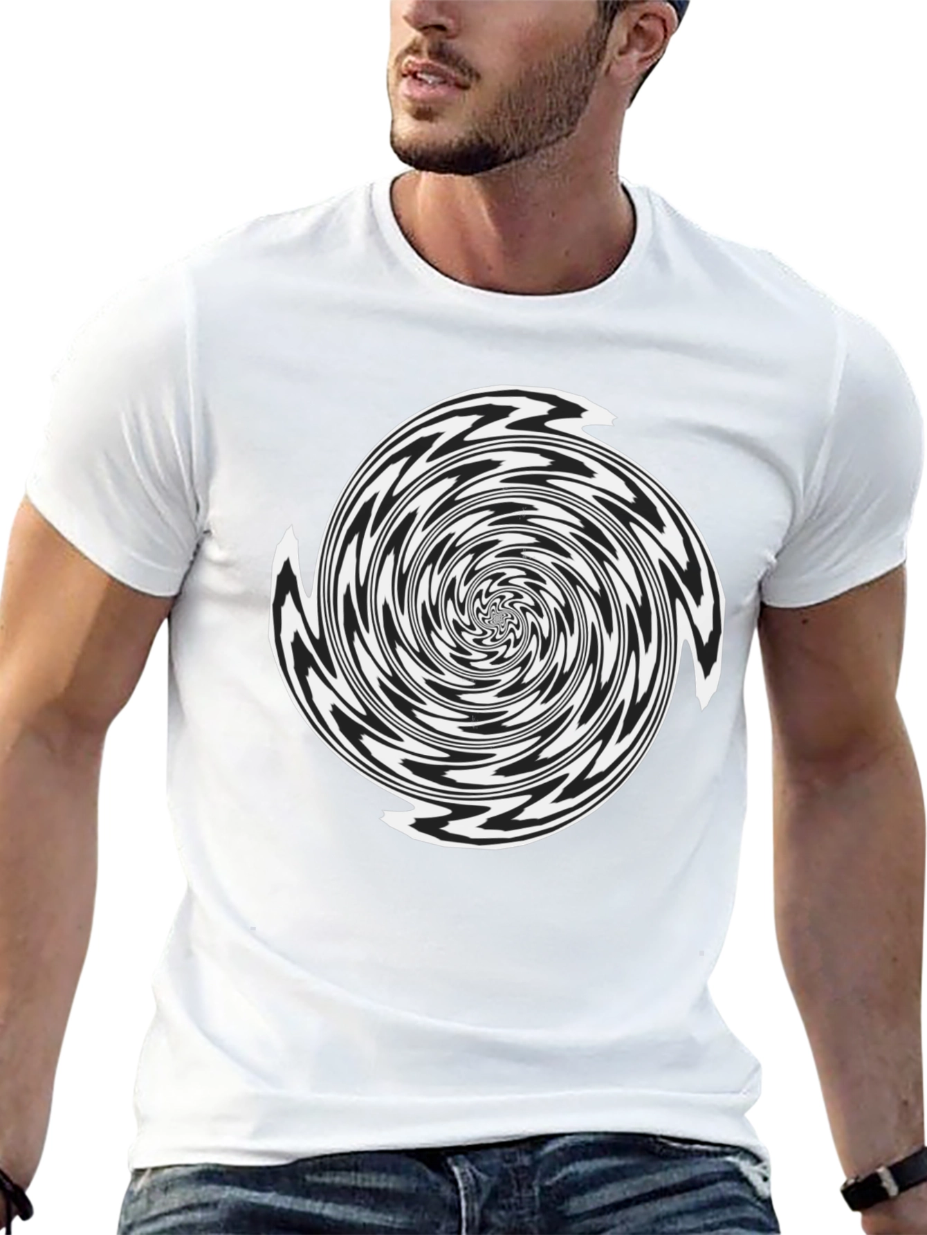 Black Optical Illusion Spiral Graphic T-Shirt view 13