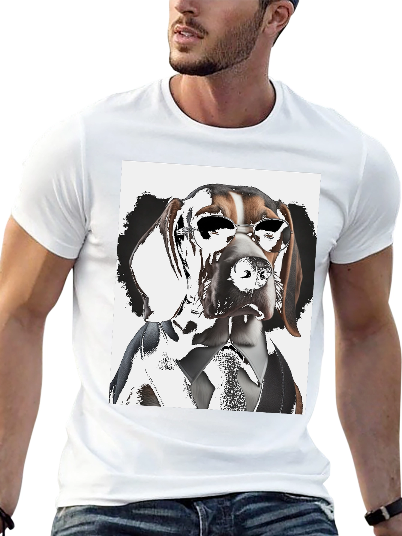 Black Dogfather T-Shirt: Suave Hound in Shades view 13
