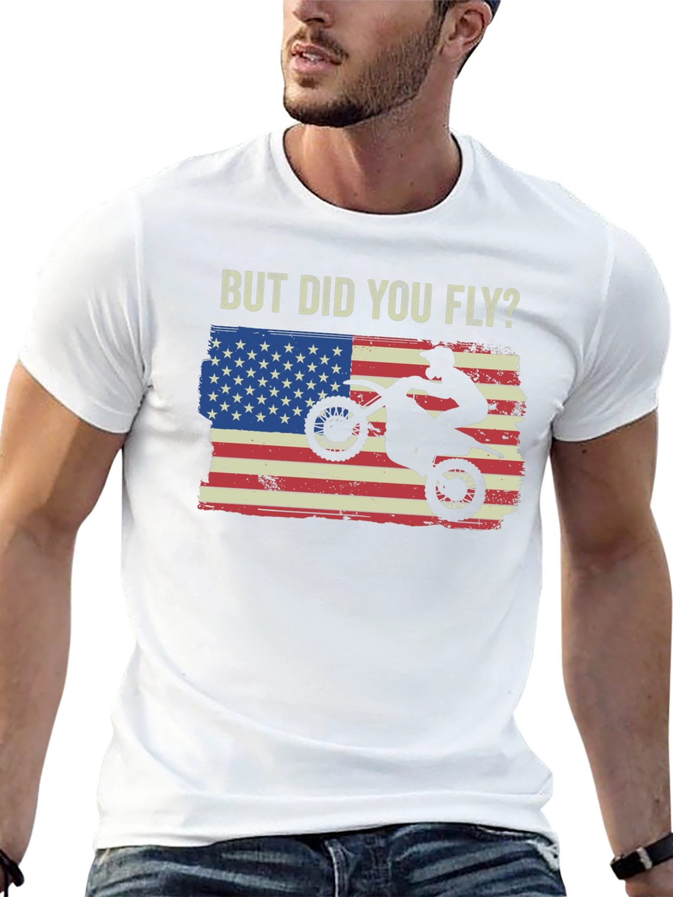 Black But Did You Fly T-Shirt, Motocross USA Flag view 13