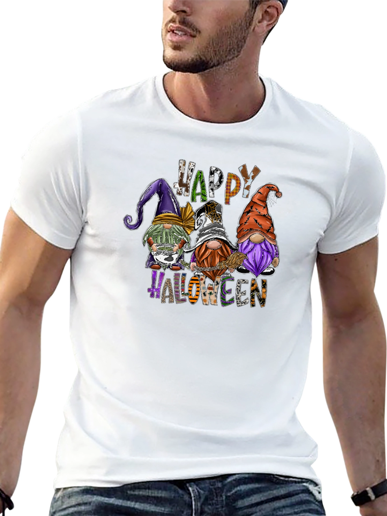 Black Happy Halloween Gnomes Black T-Shirt view 13