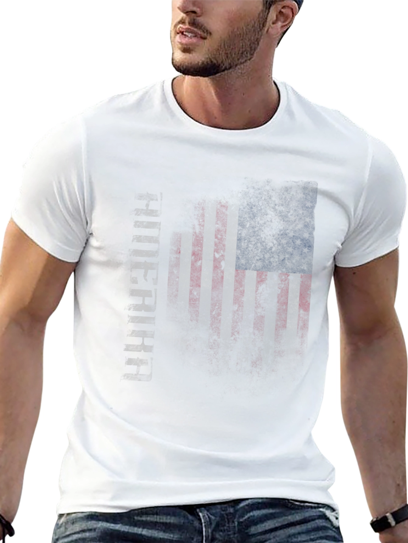 Black Patriotic USA Flag Graphic Print Crew Neck T-Shirt view 13
